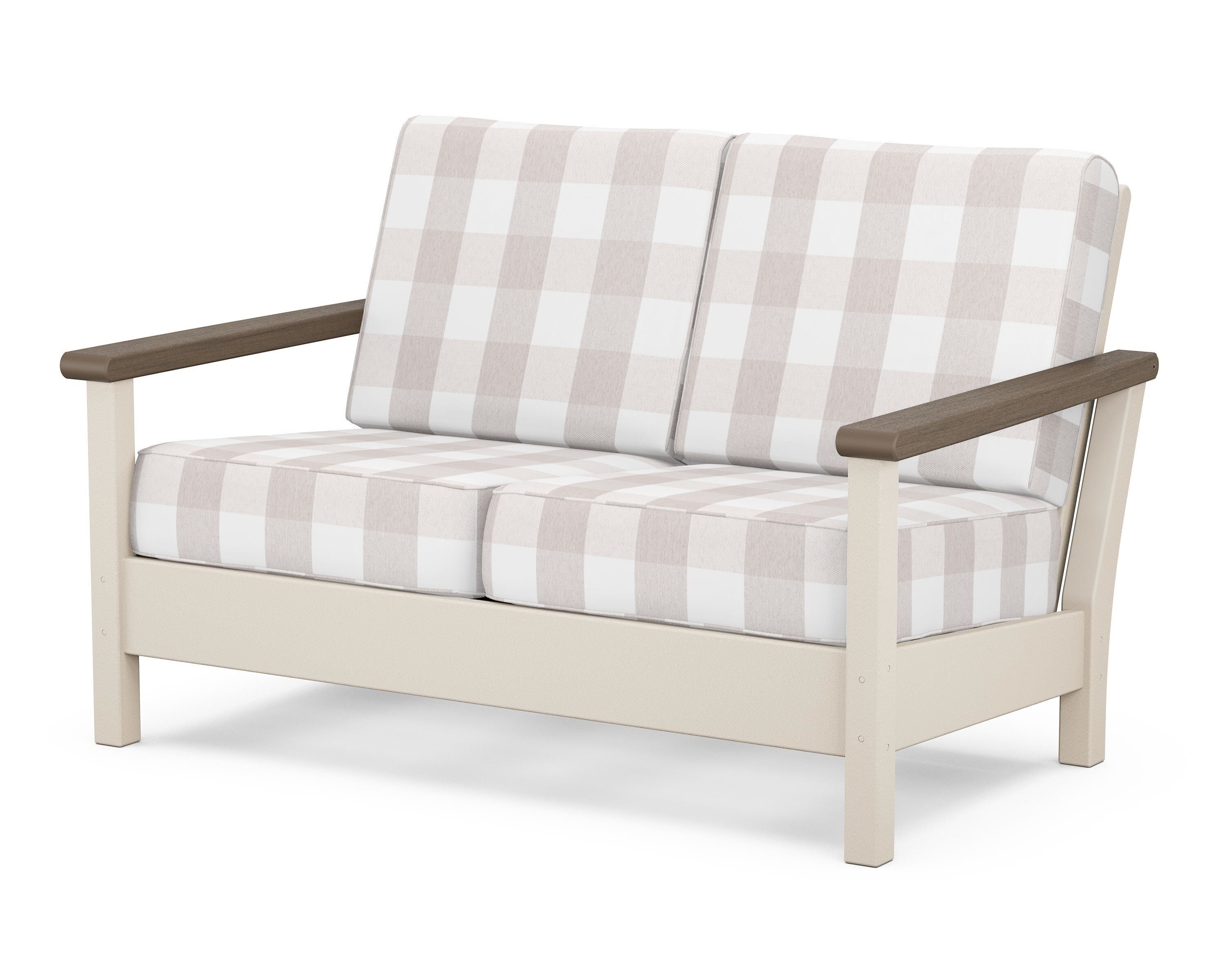 POLYWOOD® Harbour Deep Seating Loveseat in Sand / Kona / Buffalo Plaid Dune Burlap