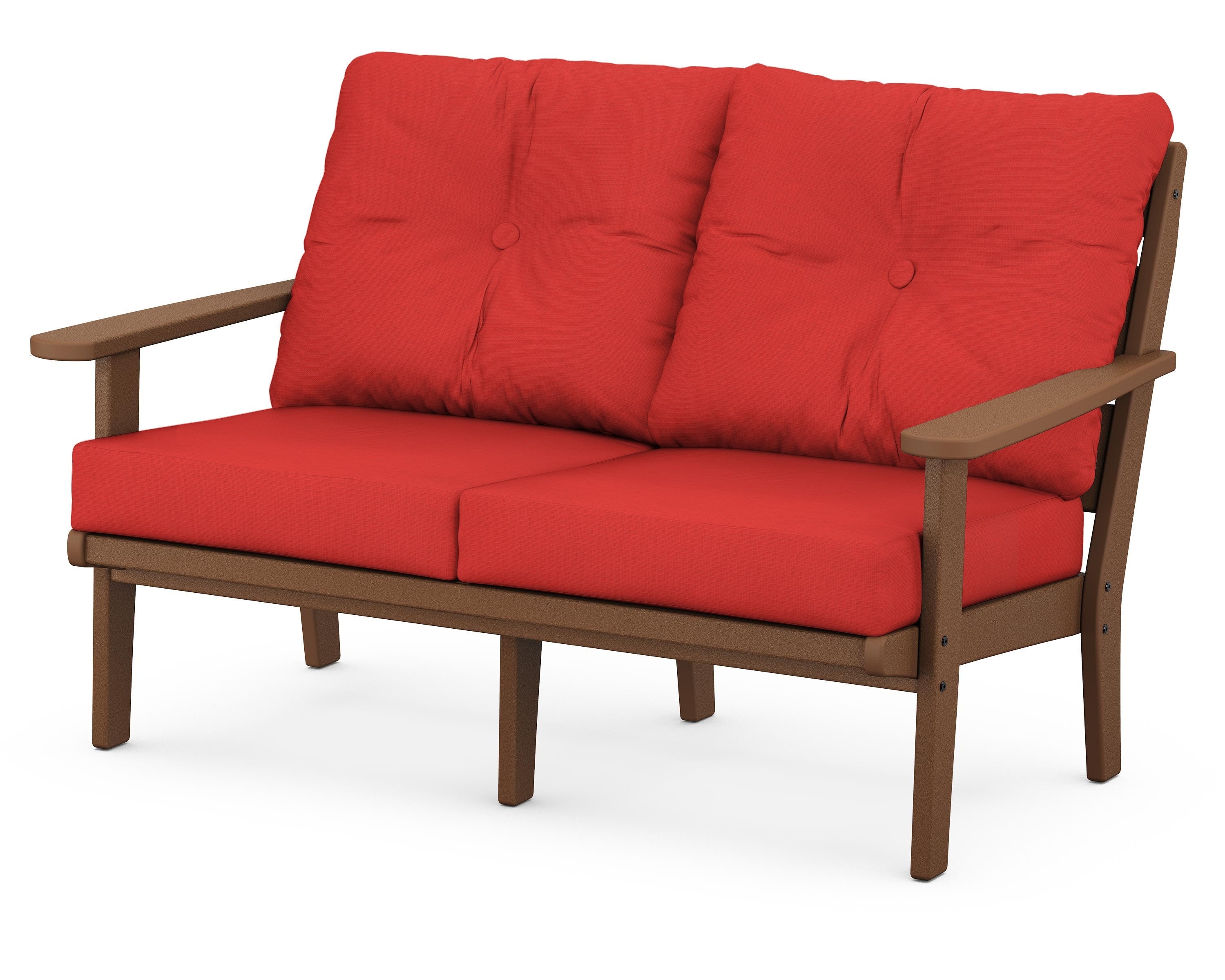 POLYWOOD® Lakeside Deep Seating Loveseat in Teak / Crimson Linen