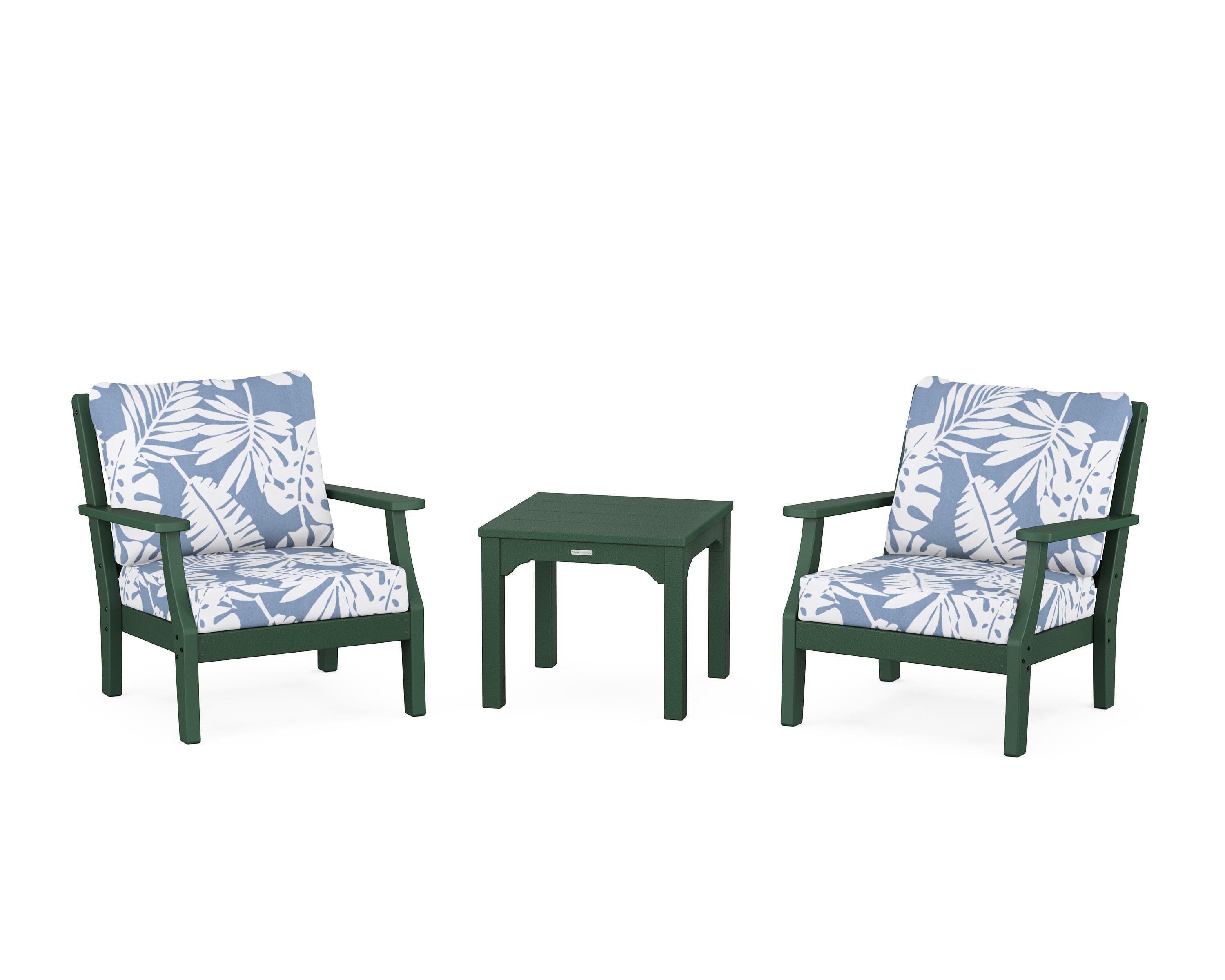 Martha Stewart by POLYWOOD® Chinoiserie 3-Piece Deep Seating Set in Green / Leaf Sky Blue