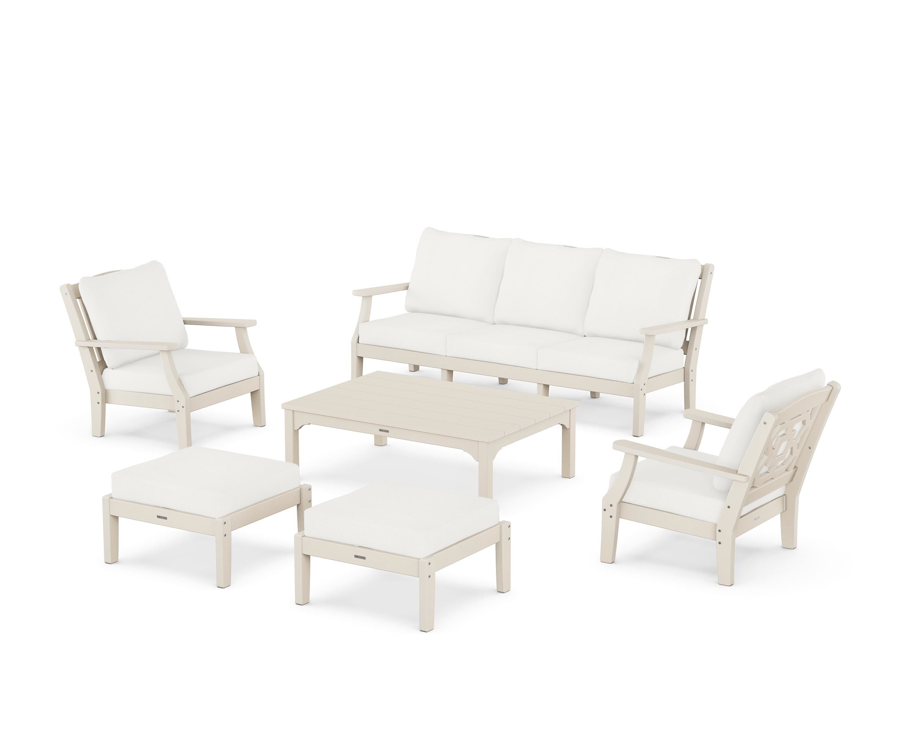 Martha Stewart by POLYWOOD® Chinoiserie 6-Piece Lounge Sofa Set in Sand / Natural Linen