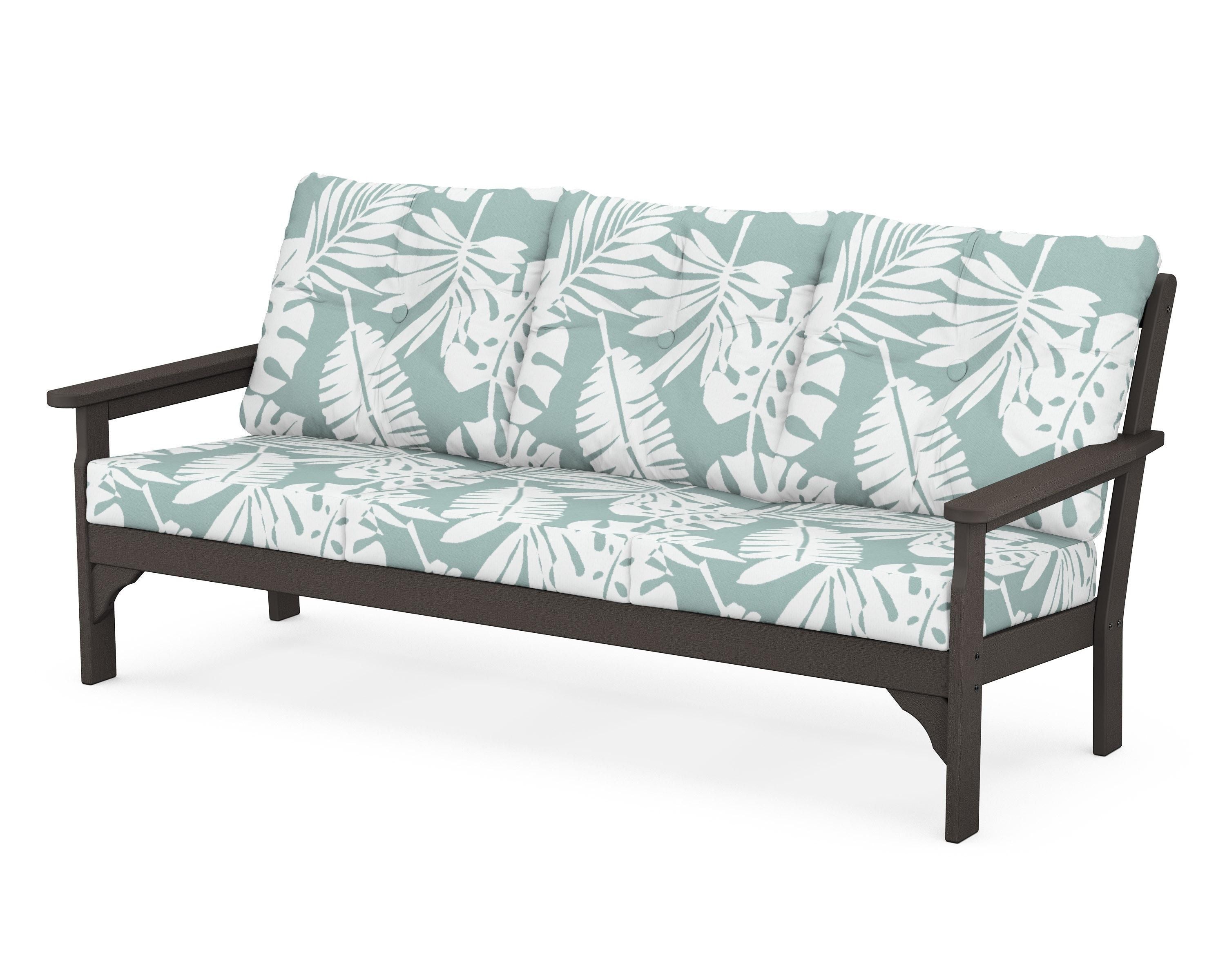 POLYWOOD® Vineyard Deep Seating Sofa in Vintage Coffee / Leaf Glacier Spa