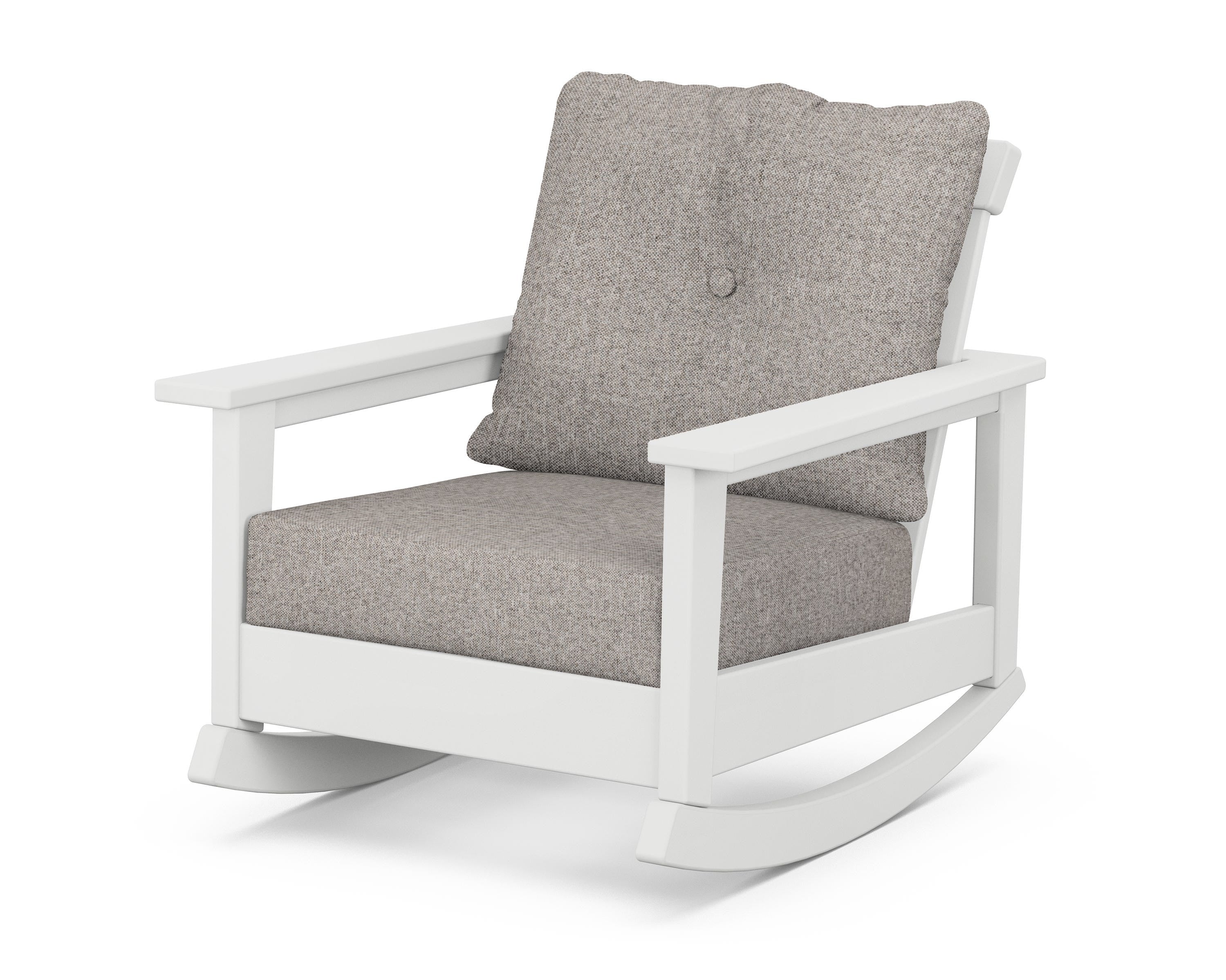 POLYWOOD® Prescott Deep Seating Rocking Chair in White / Weathered Tweed