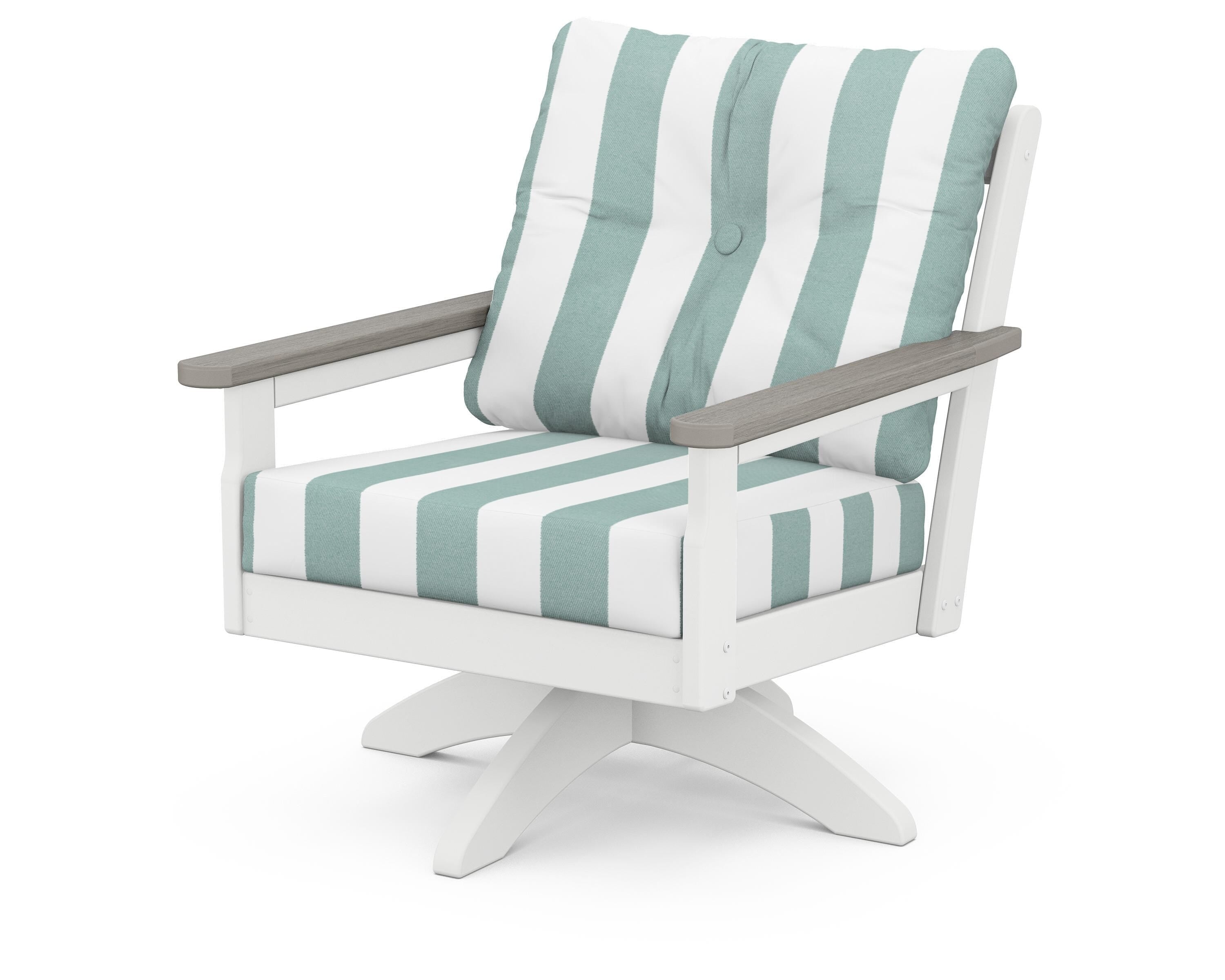 POLYWOOD® Vineyard Deep Seating Swivel Chair in White / Driftwood / Cabana Stripe Glacier Spa