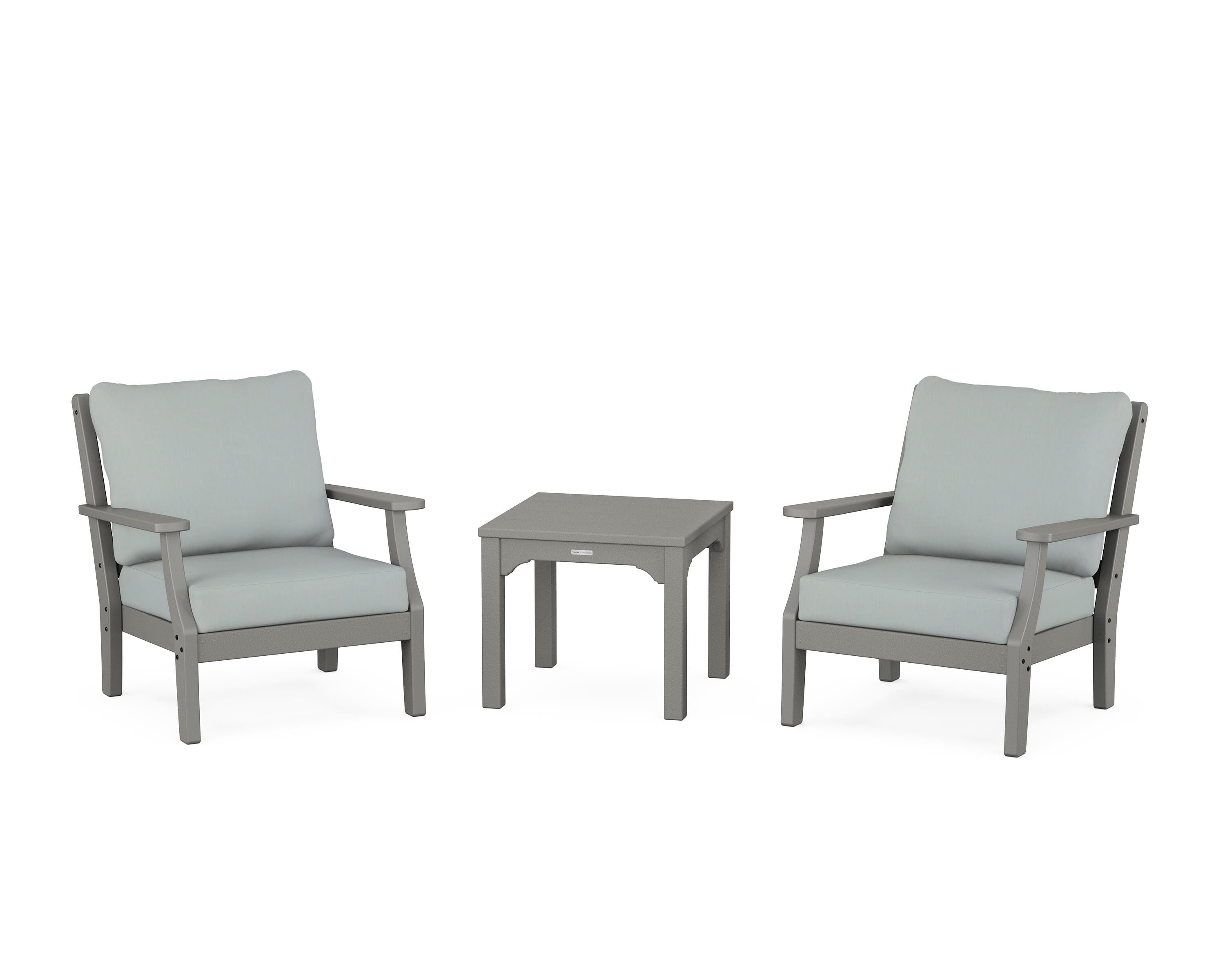 Martha Stewart by POLYWOOD® Chinoiserie 3-Piece Deep Seating Set in Slate Grey / Spa