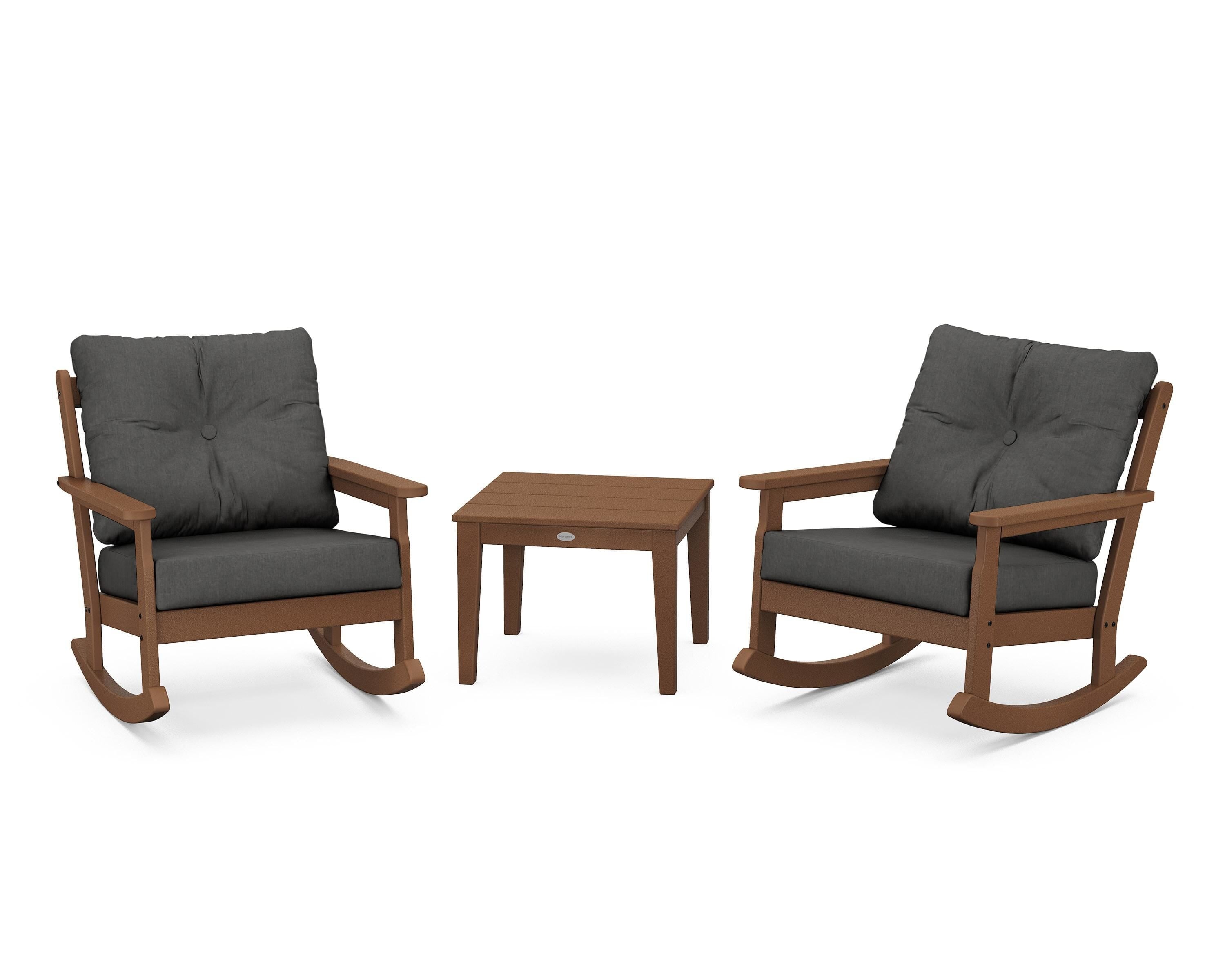 POLYWOOD® Vineyard 3-Piece Deep Seating Rocker Set in Teak / Spectrum Carbon