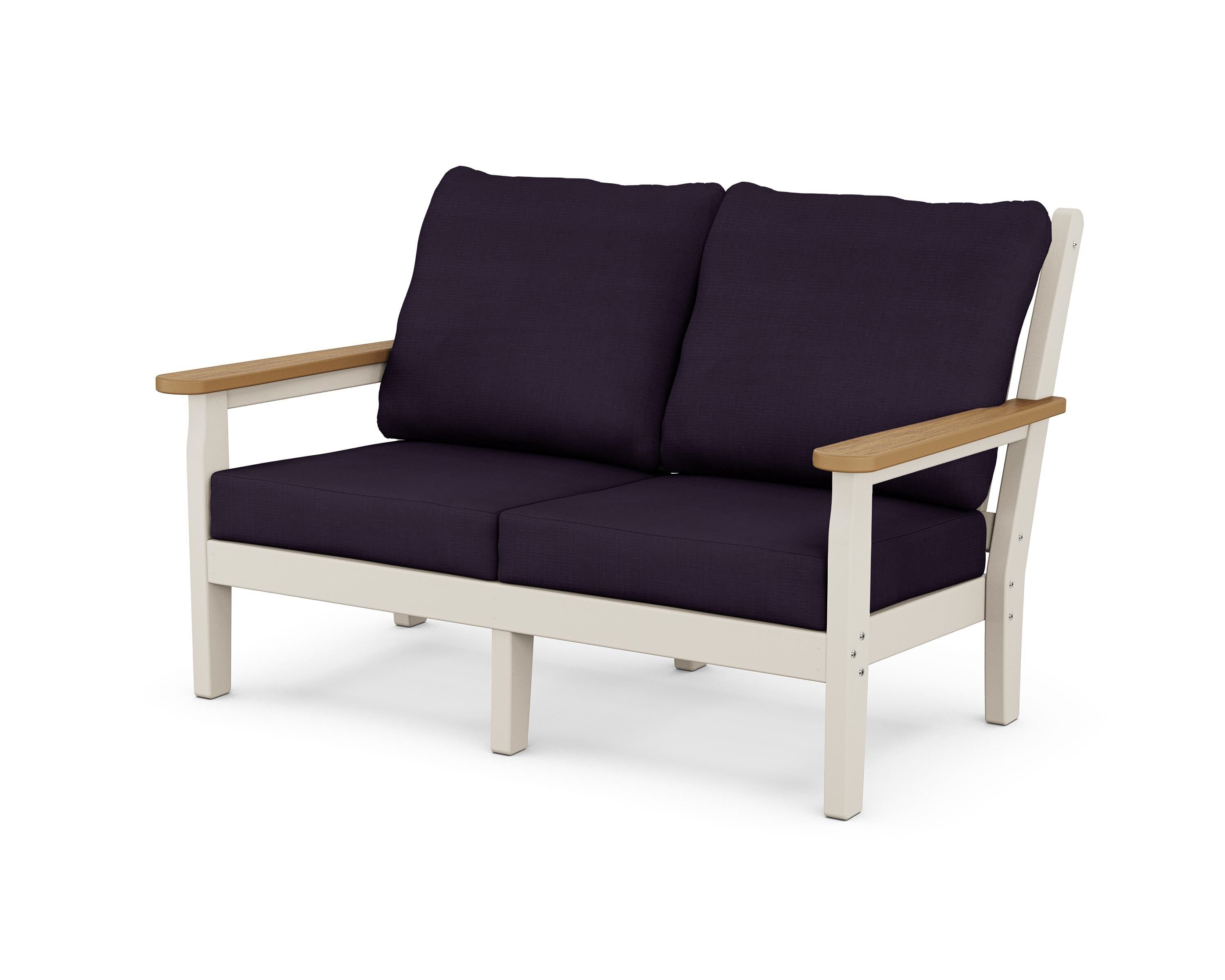 POLYWOOD® Chippendale Deep Seating Loveseat in Sand / Natural / Navy Linen