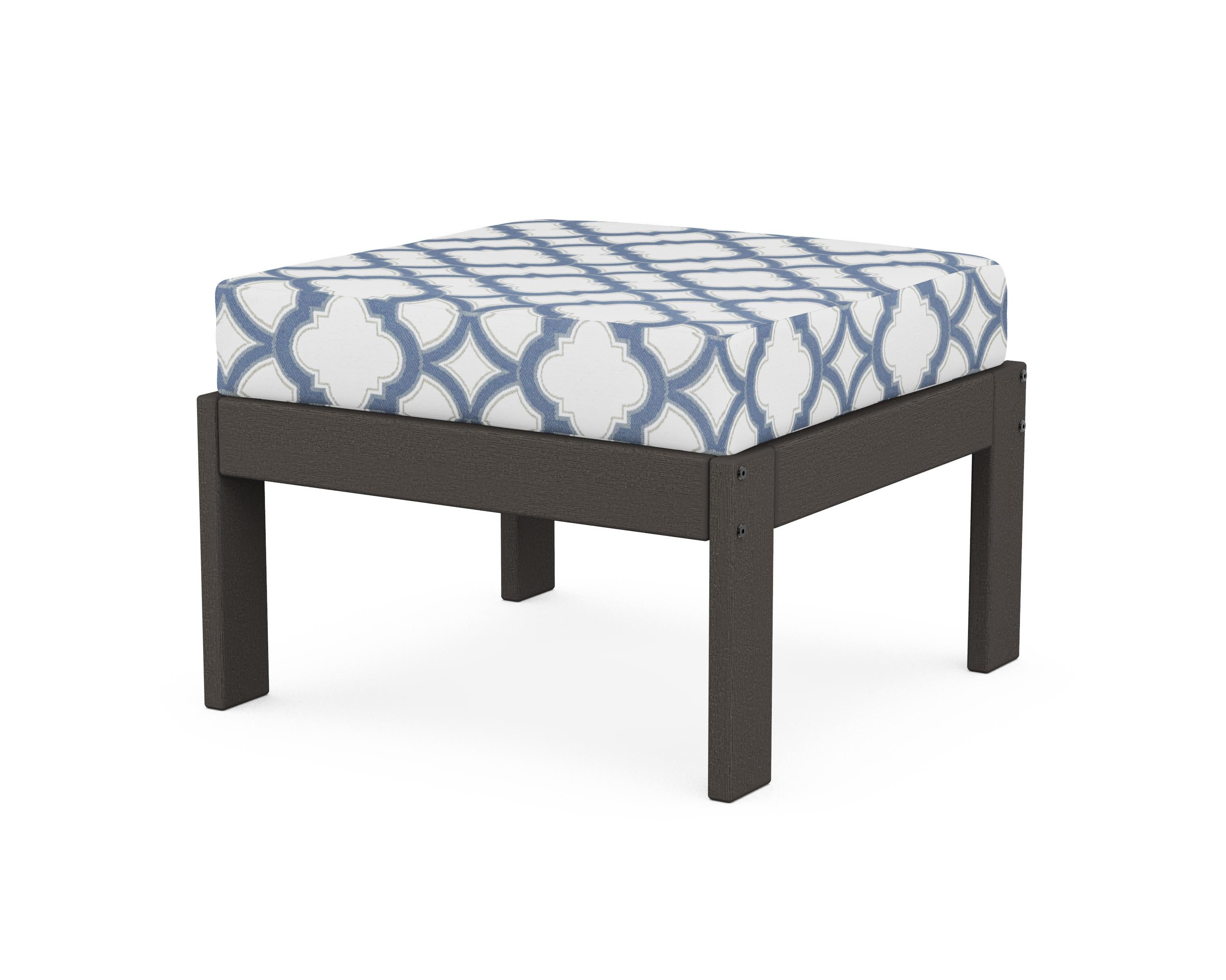 POLYWOOD® Vineyard Modular Ottoman in Vintage Coffee / Trellis Sky Blue