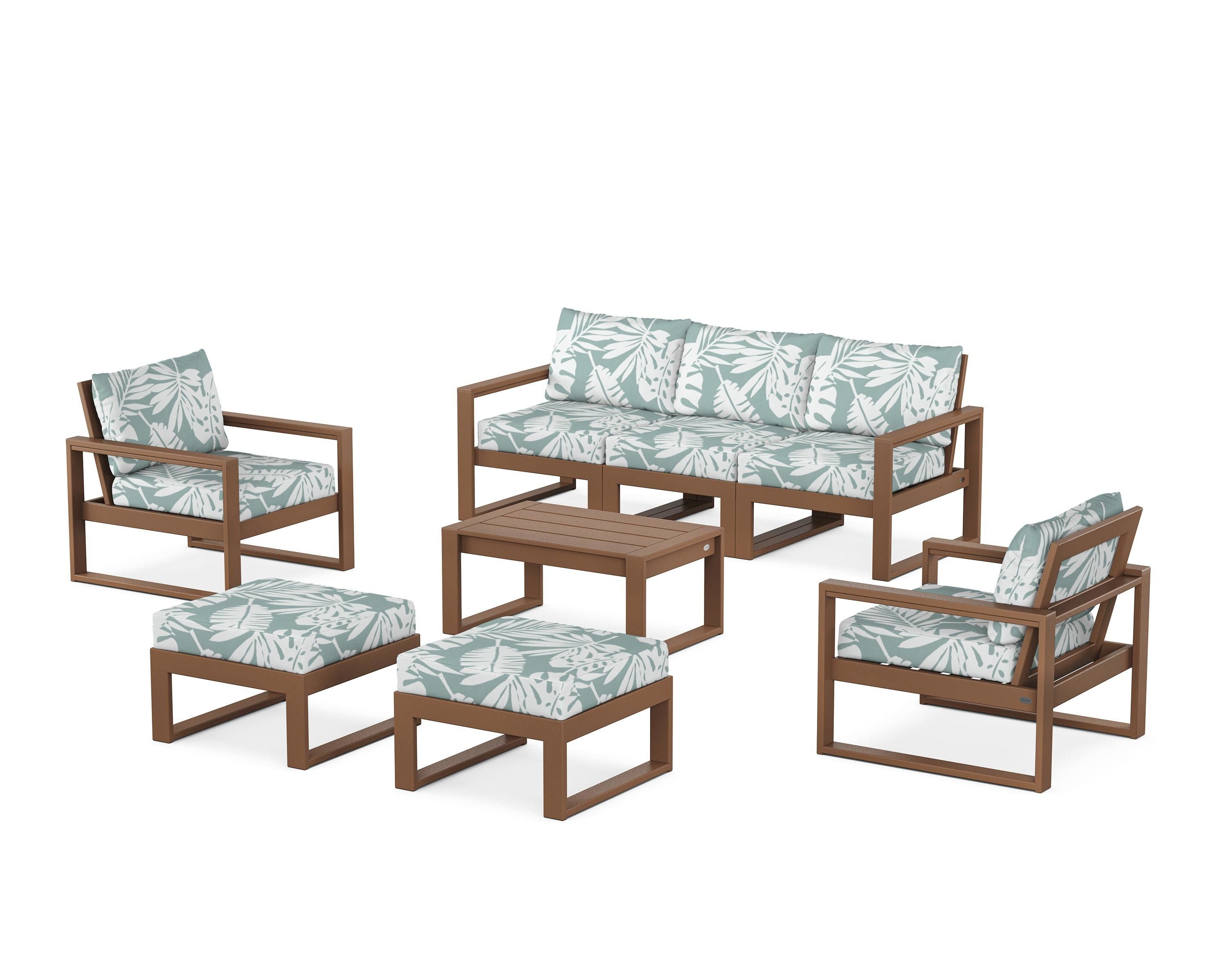 POLYWOOD® EDGE Sectional 8-Piece Lounge Sofa Set in Teak / Leaf Glacier Spa