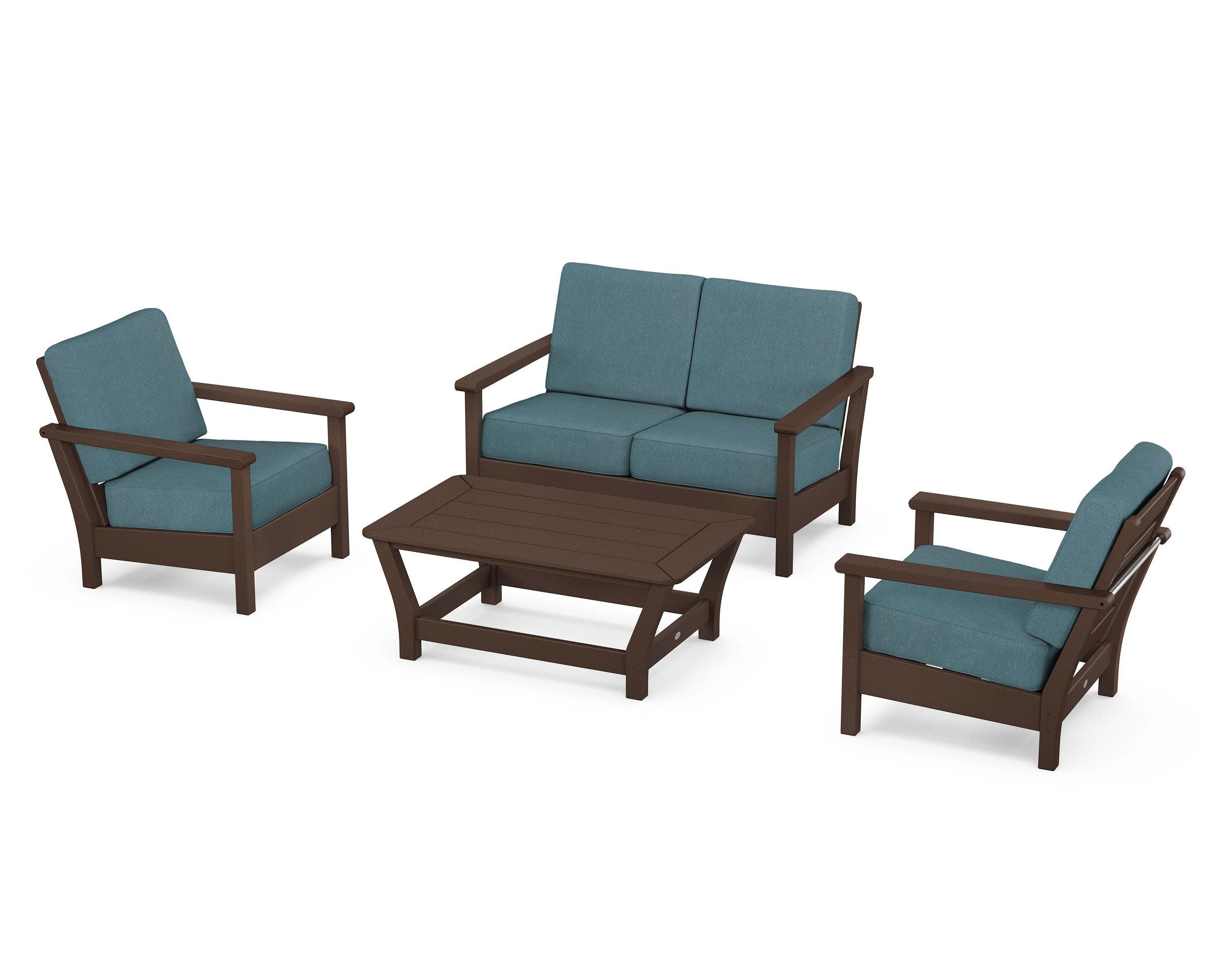 POLYWOOD® Harbour 4-Piece Deep Seating Set in Mahogany / Ocean Teal