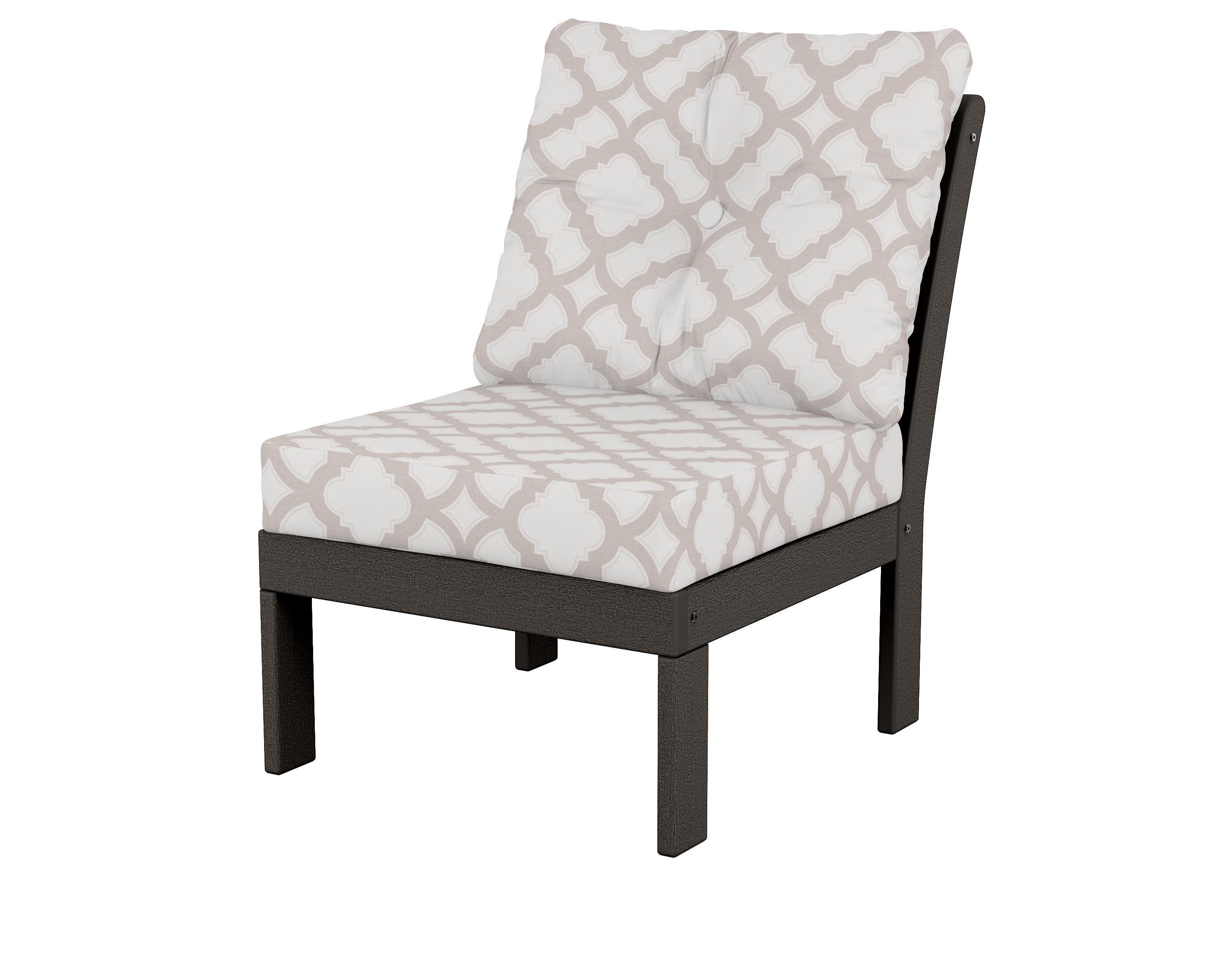 POLYWOOD® Vineyard Modular Armless Chair in Vintage Coffee / Trellis Dune Burlap