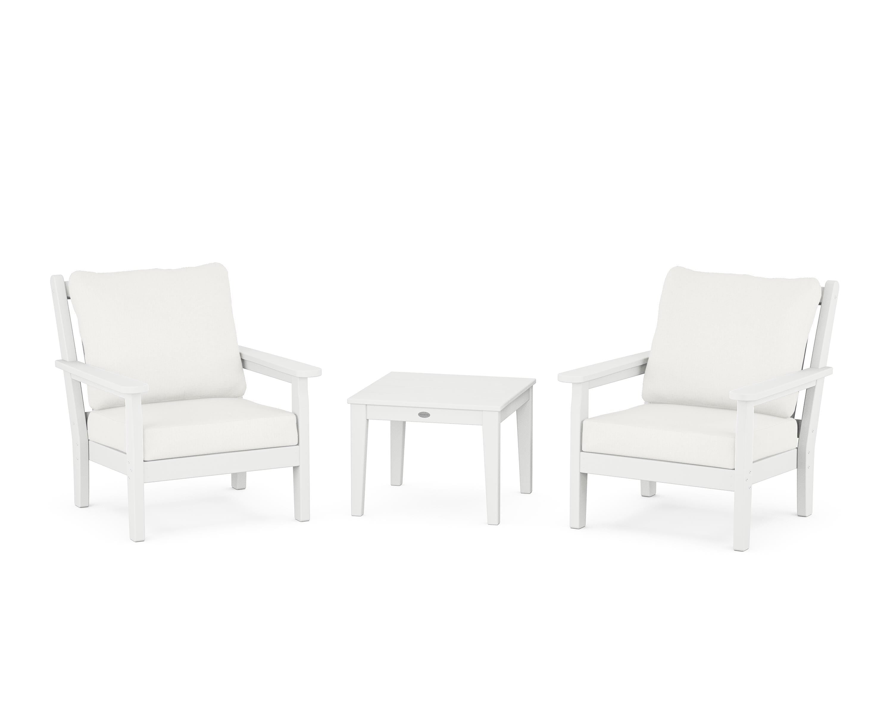 POLYWOOD® Chippendale 3-Piece Deep Seating Set in White / Natural Linen