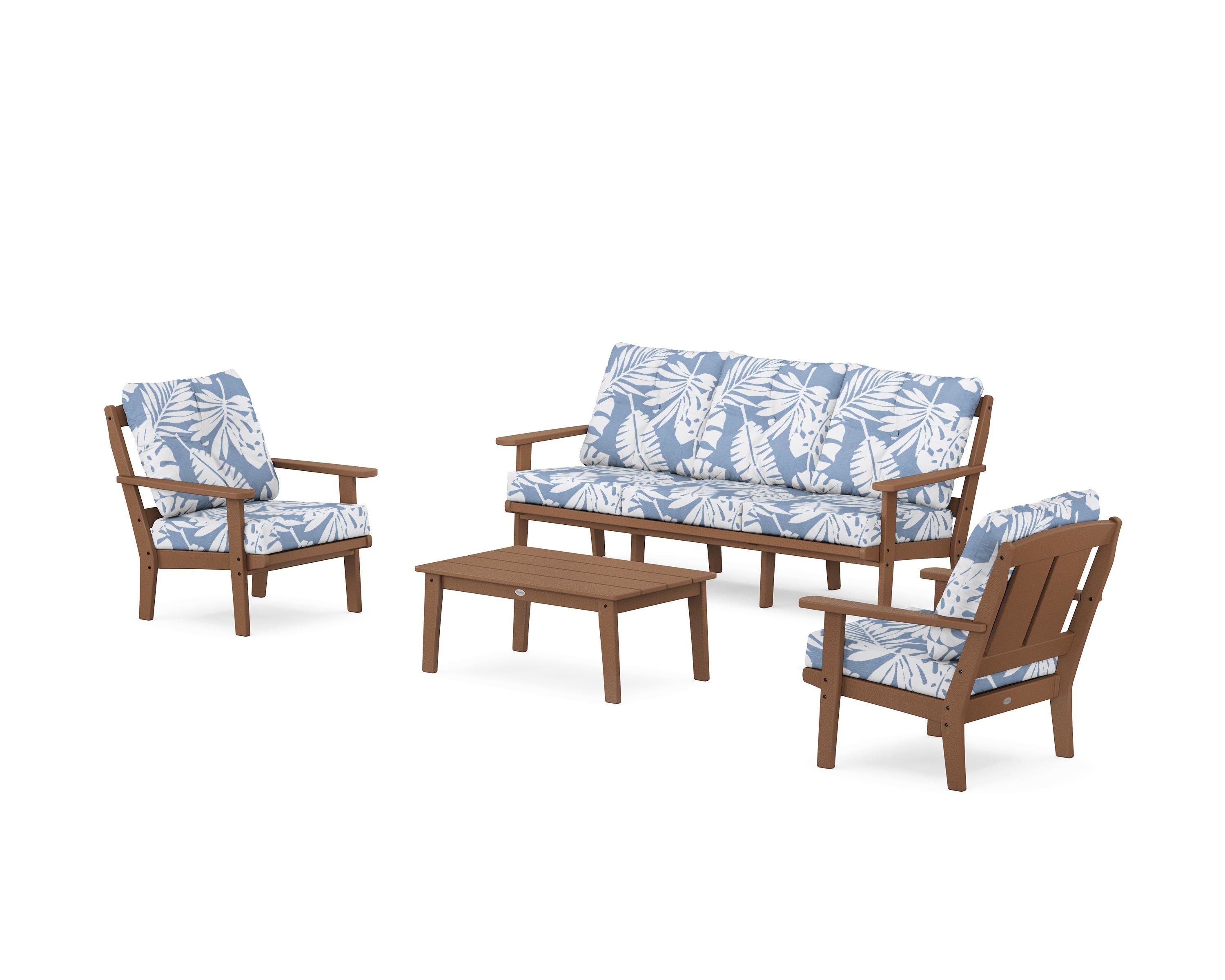 POLYWOOD® Mission 4-Piece Deep Seating Set with Sofa in Teak / Leaf Sky Blue