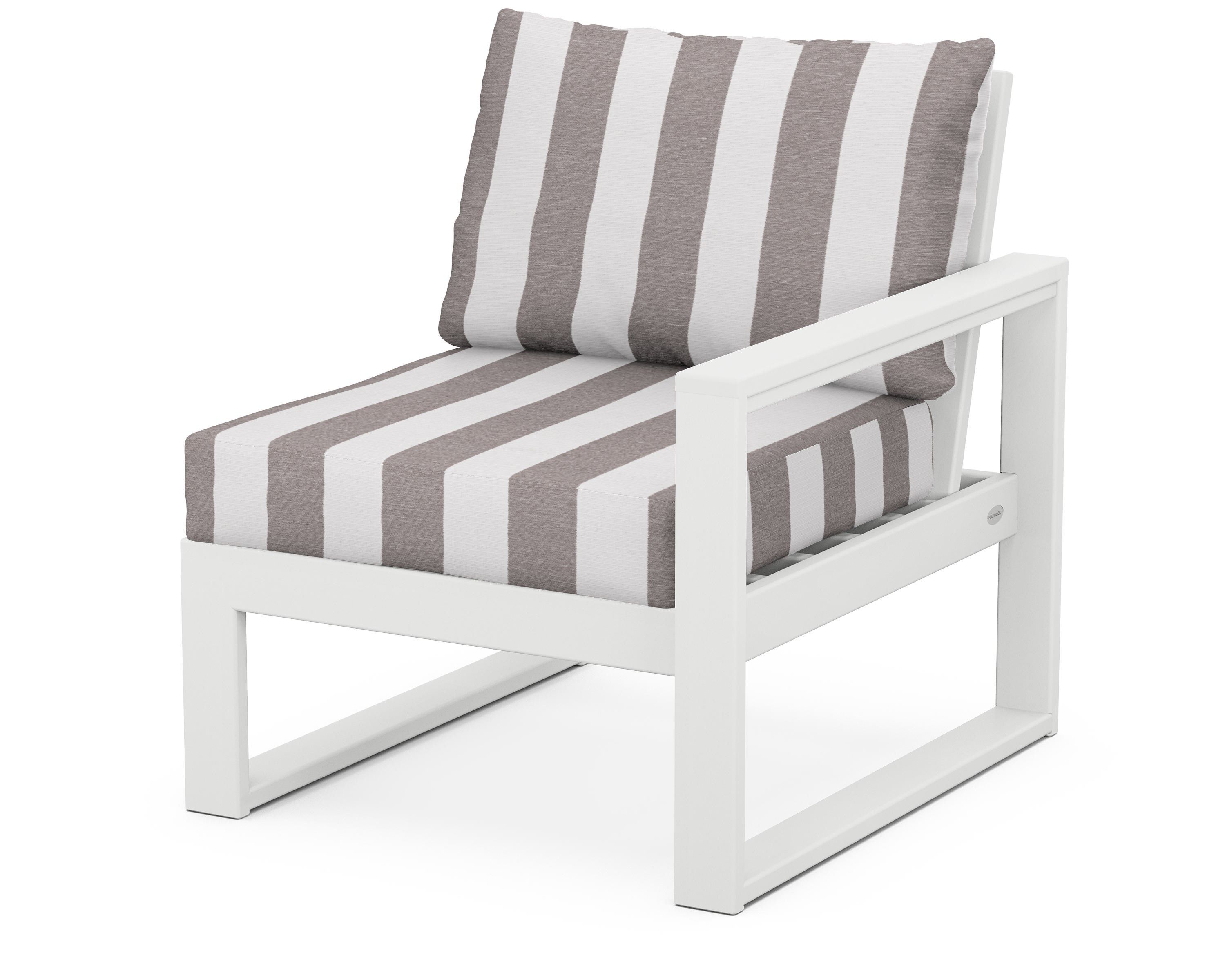 POLYWOOD® EDGE Modular Right Arm Chair in White / Cabana Stripe Grey Mist