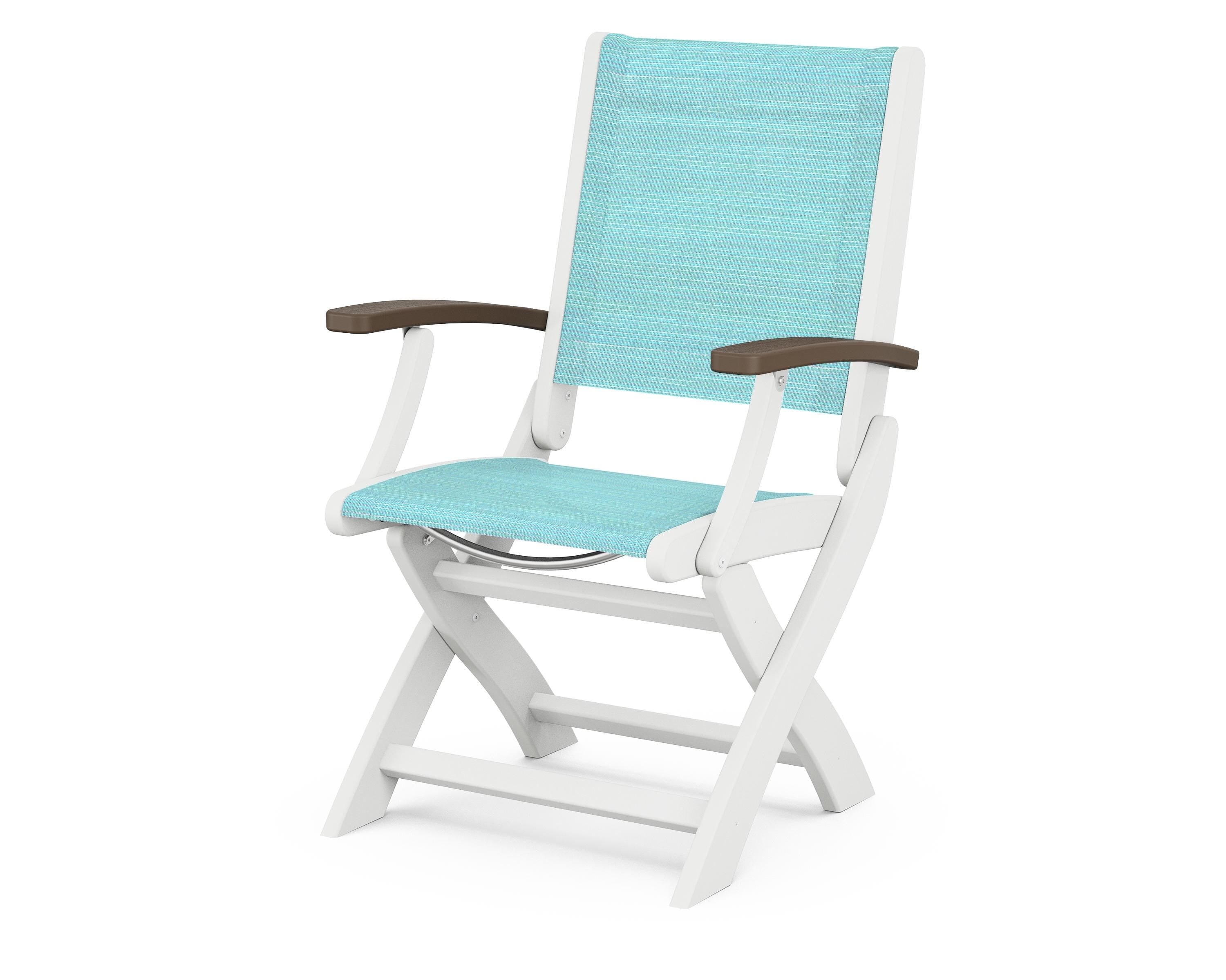 POLYWOOD® Coastal Folding Chair in White / Kona / Dupioni Aquamarine Sling