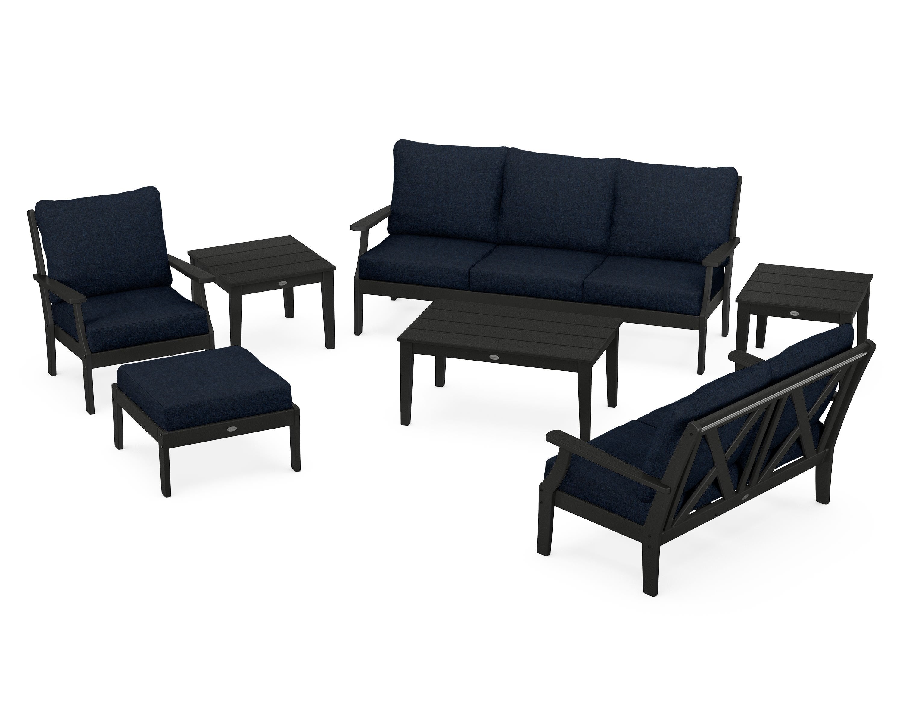 POLYWOOD® Braxton 7-Piece Deep Seating Set in Black / Marine Indigo