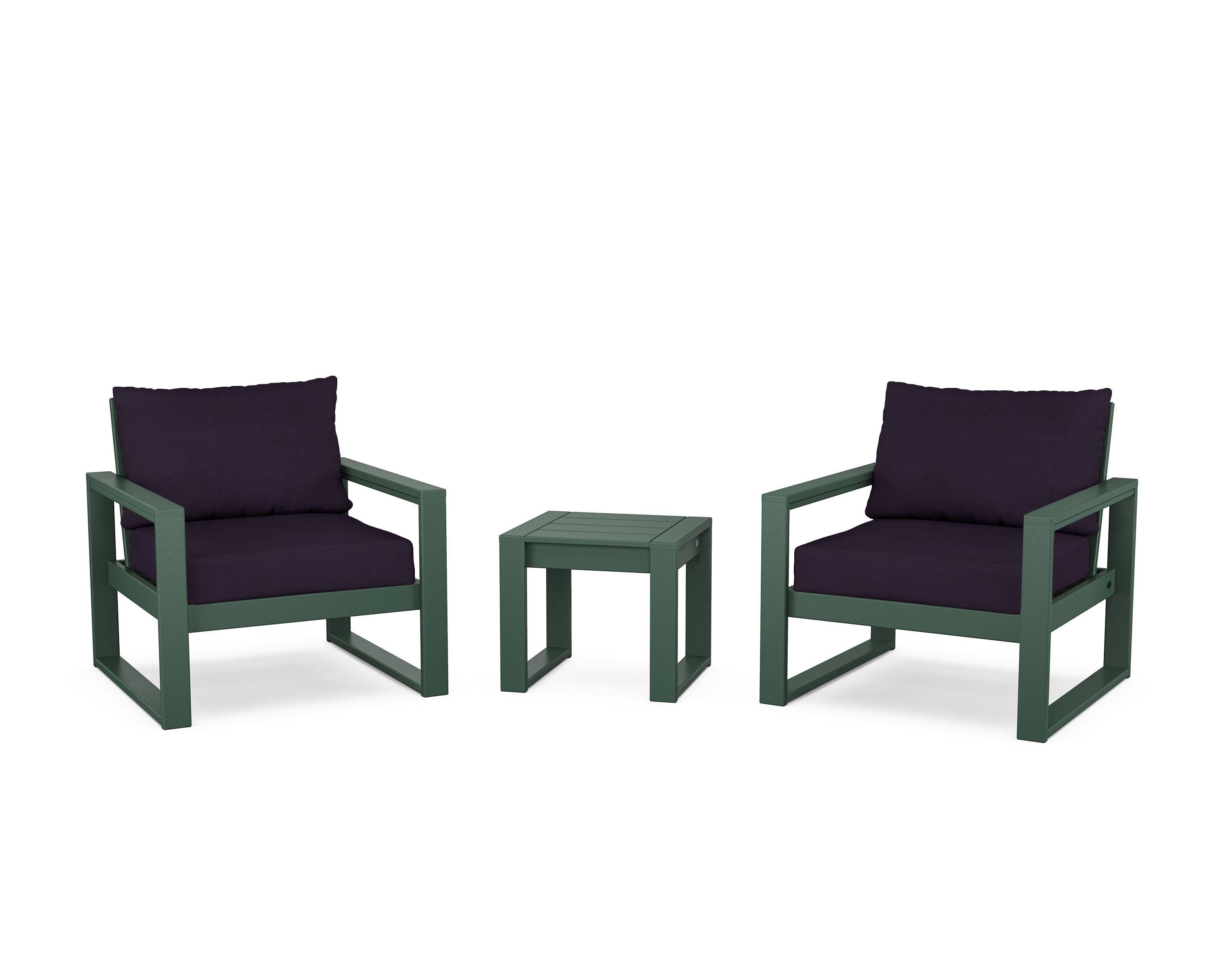 POLYWOOD® EDGE Sectional 3-Piece Deep Seating Set in Green / Navy Linen