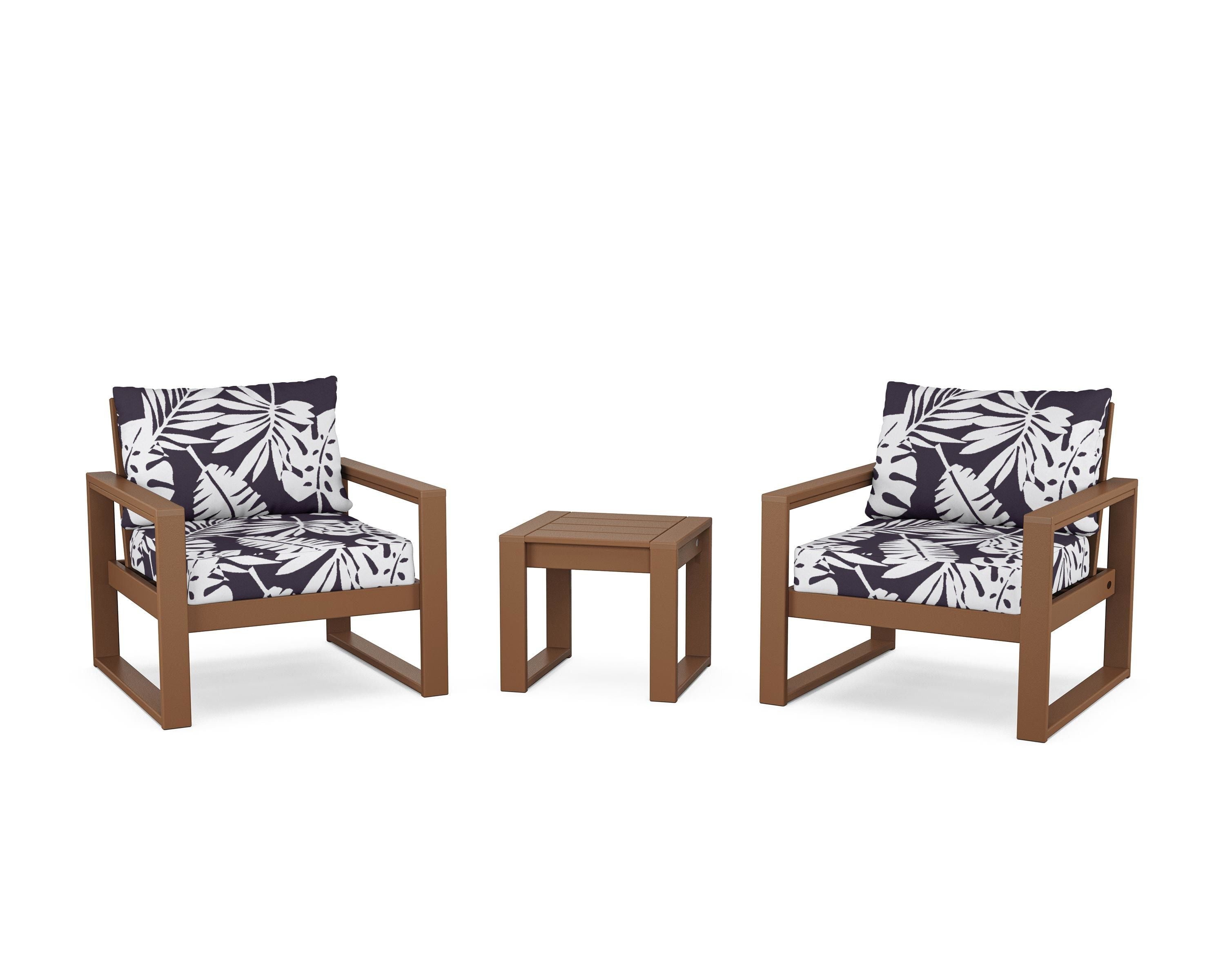 POLYWOOD® EDGE Sectional 3-Piece Deep Seating Set in Teak / Leaf Navy