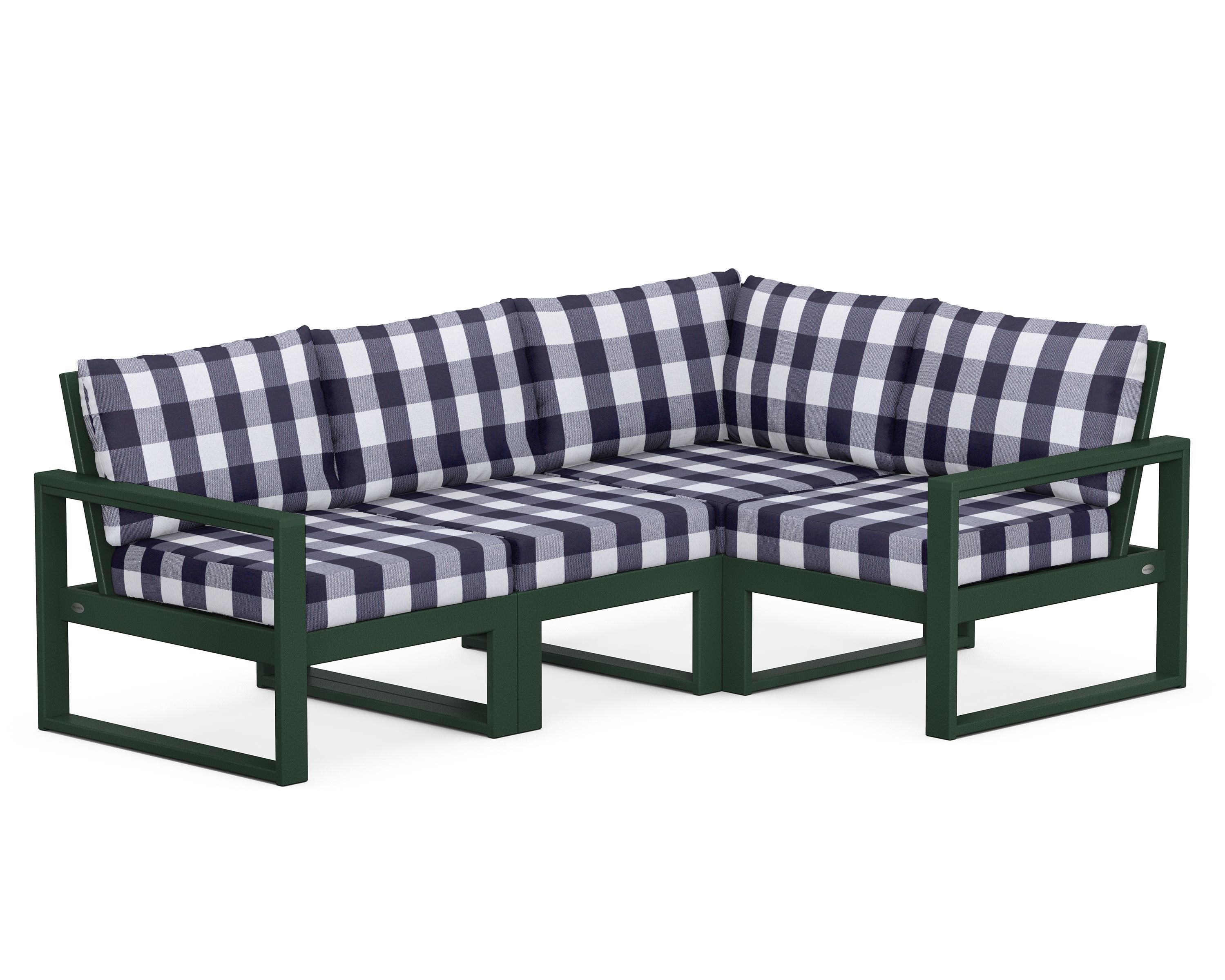 POLYWOOD® EDGE 4-Piece Modular Deep Seating Set in Green / Buffalo Plaid Navy