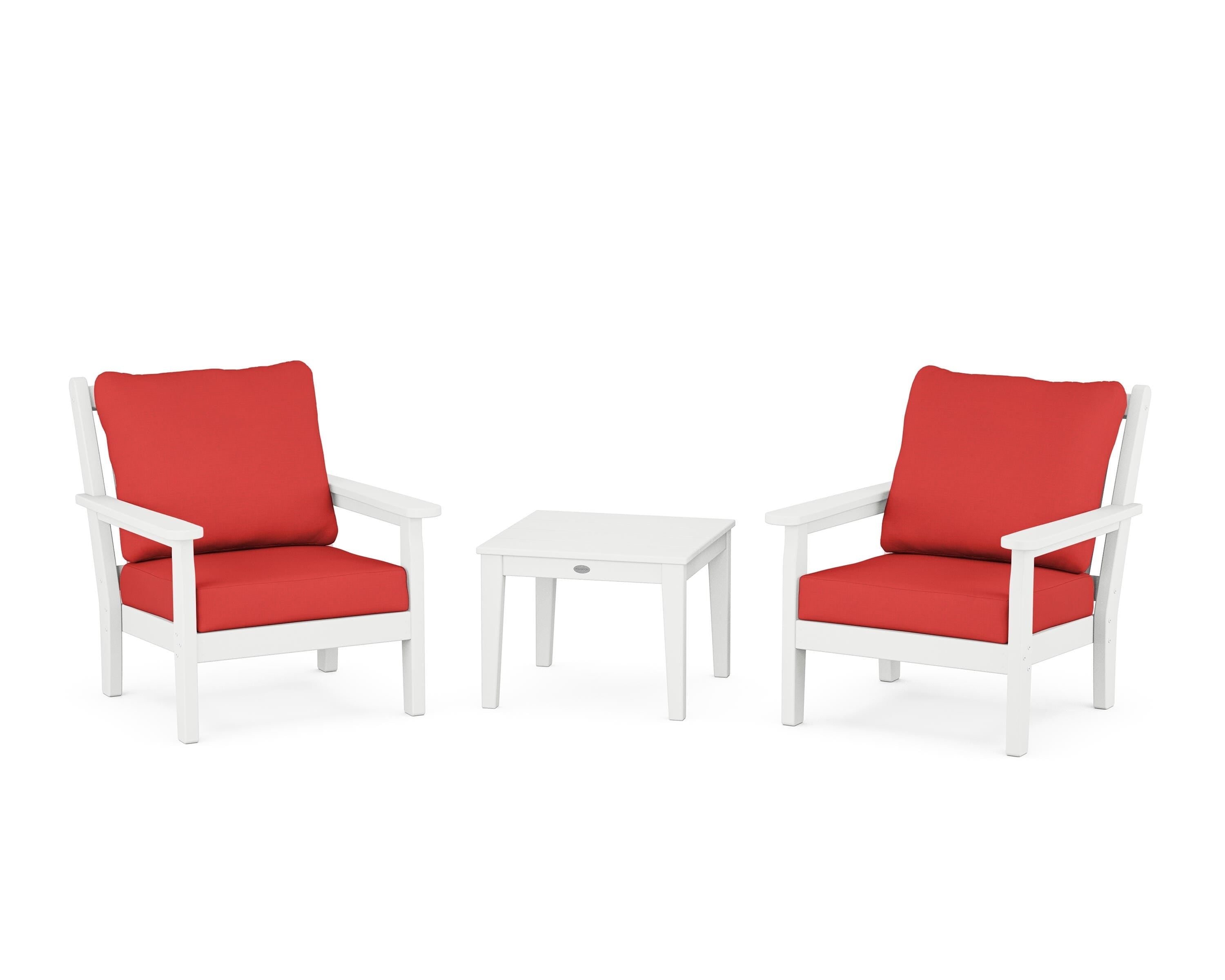 POLYWOOD® Chippendale 3-Piece Deep Seating Set in White / Crimson Linen