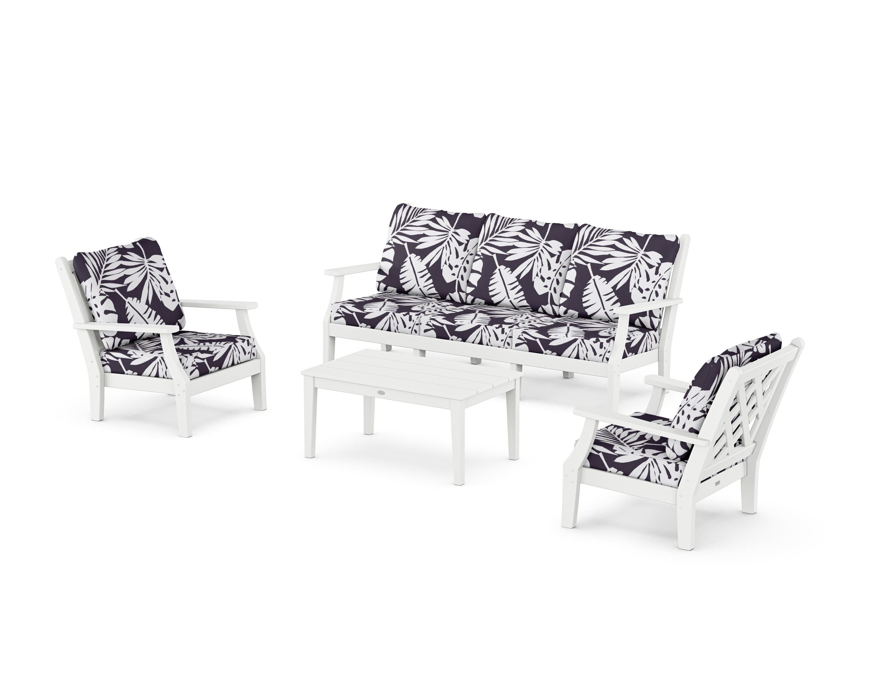 Country Living Wovendale 4-Piece Deep Seating Set with Sofa in White / Leaf Navy