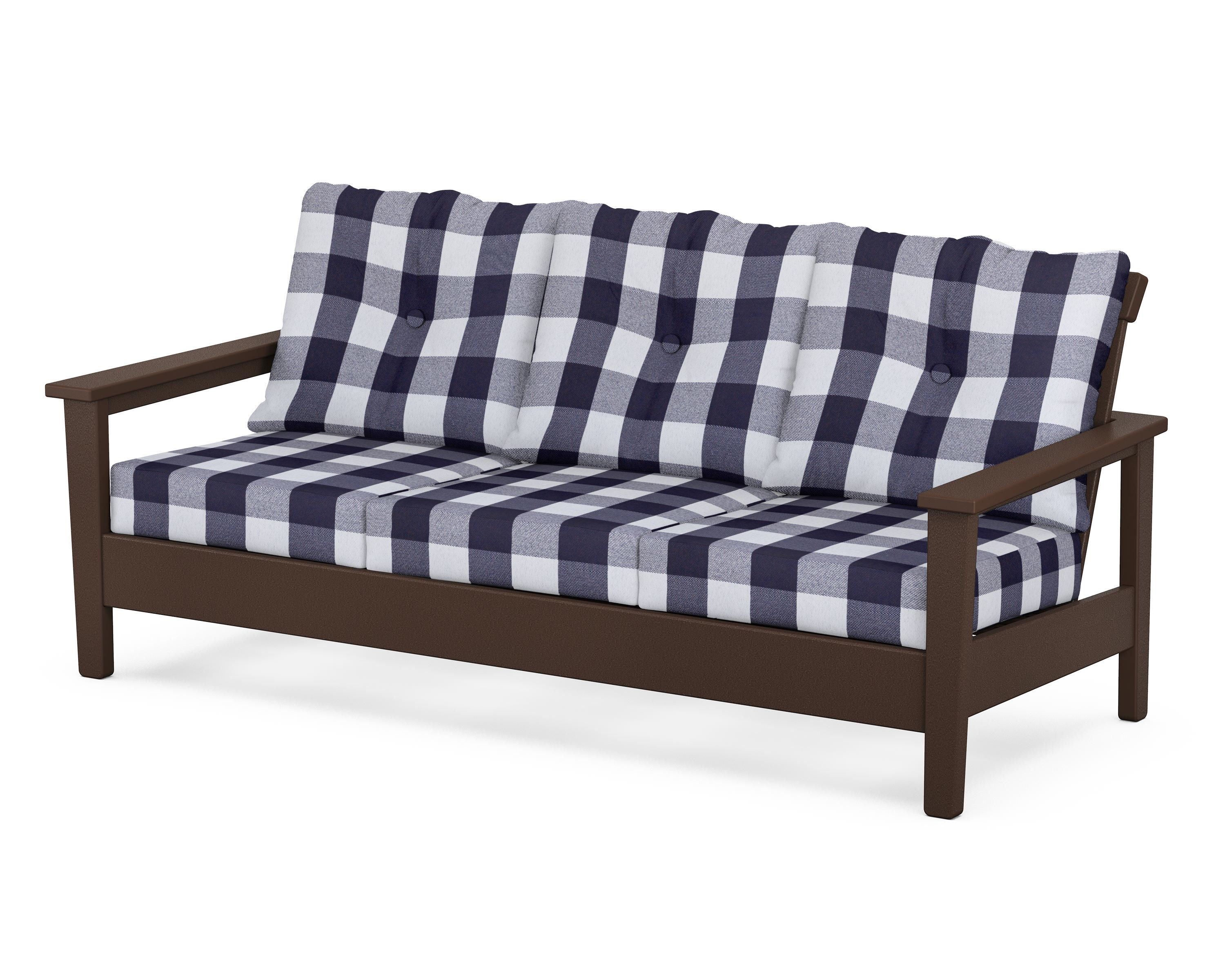 POLYWOOD® Prescott Deep Seating Sofa in Mahogany / Buffalo Plaid Navy