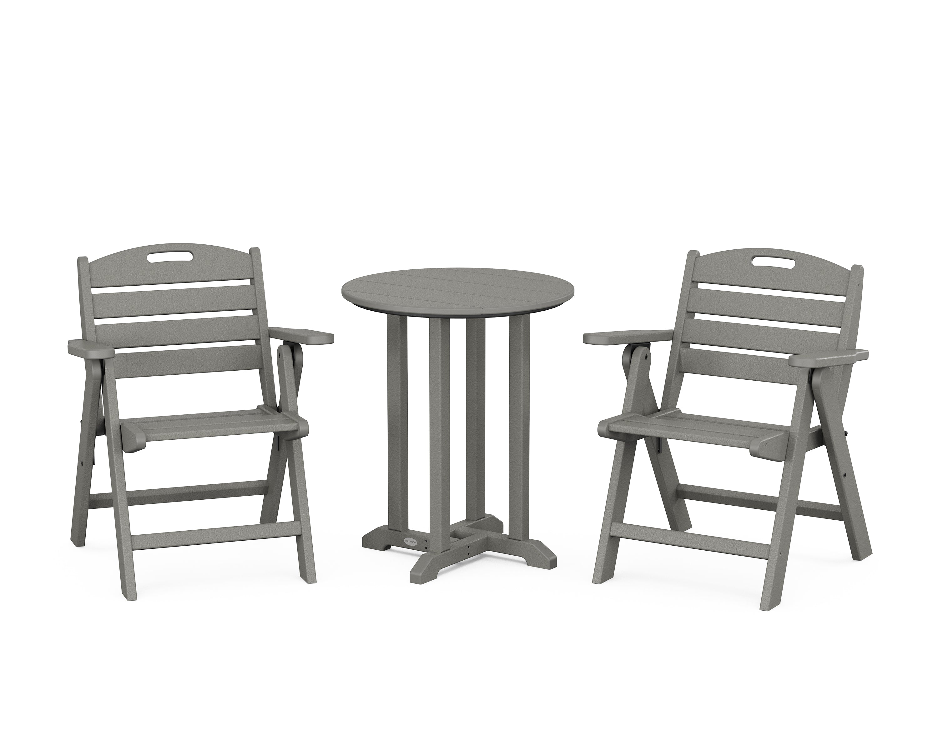 POLYWOOD® Nautical Folding Lowback Chair 3-Piece Round Bistro Dining Set in Slate Grey
