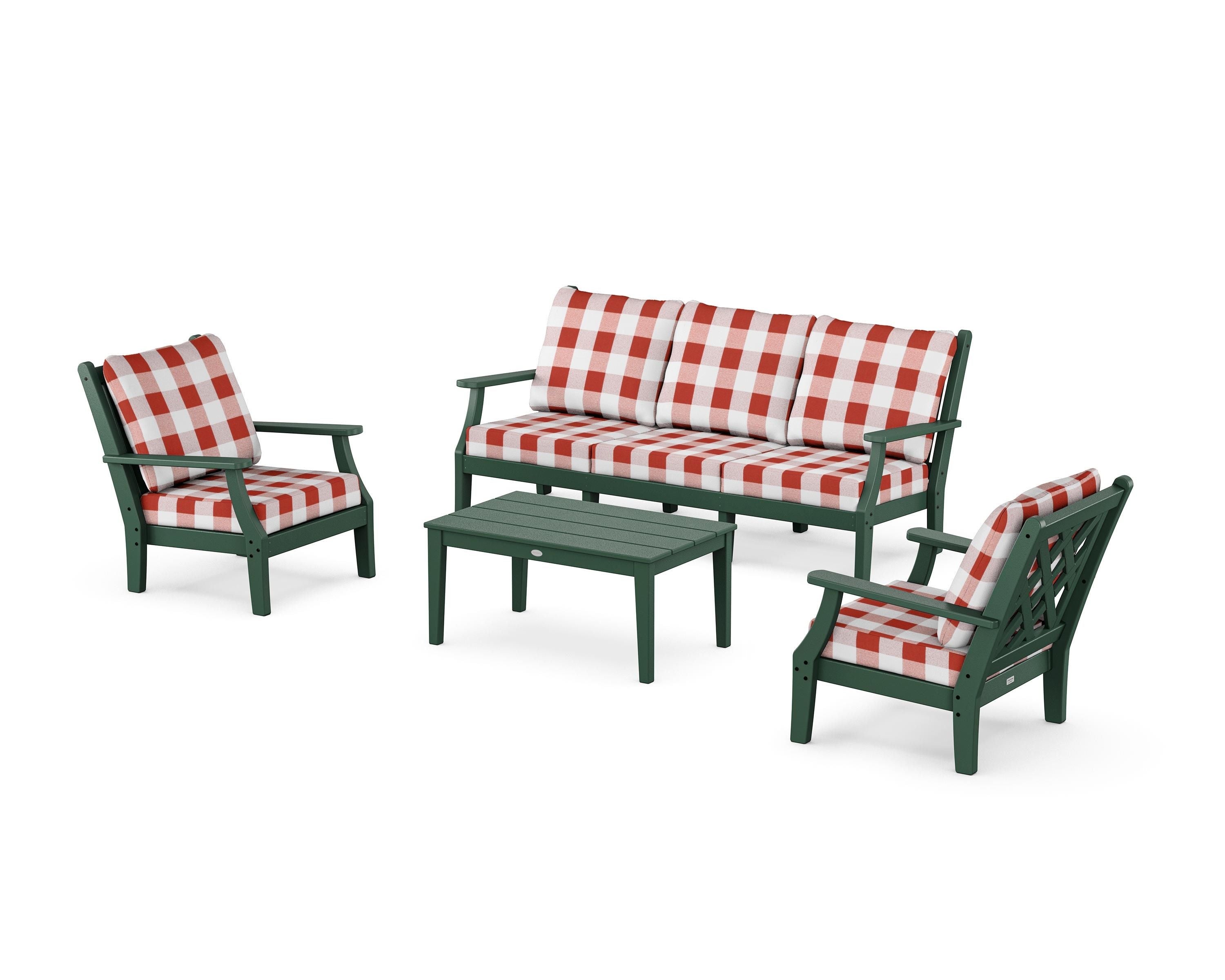 Country Living Wovendale 4-Piece Deep Seating Set with Sofa in Green / Buffalo Plaid Crimson