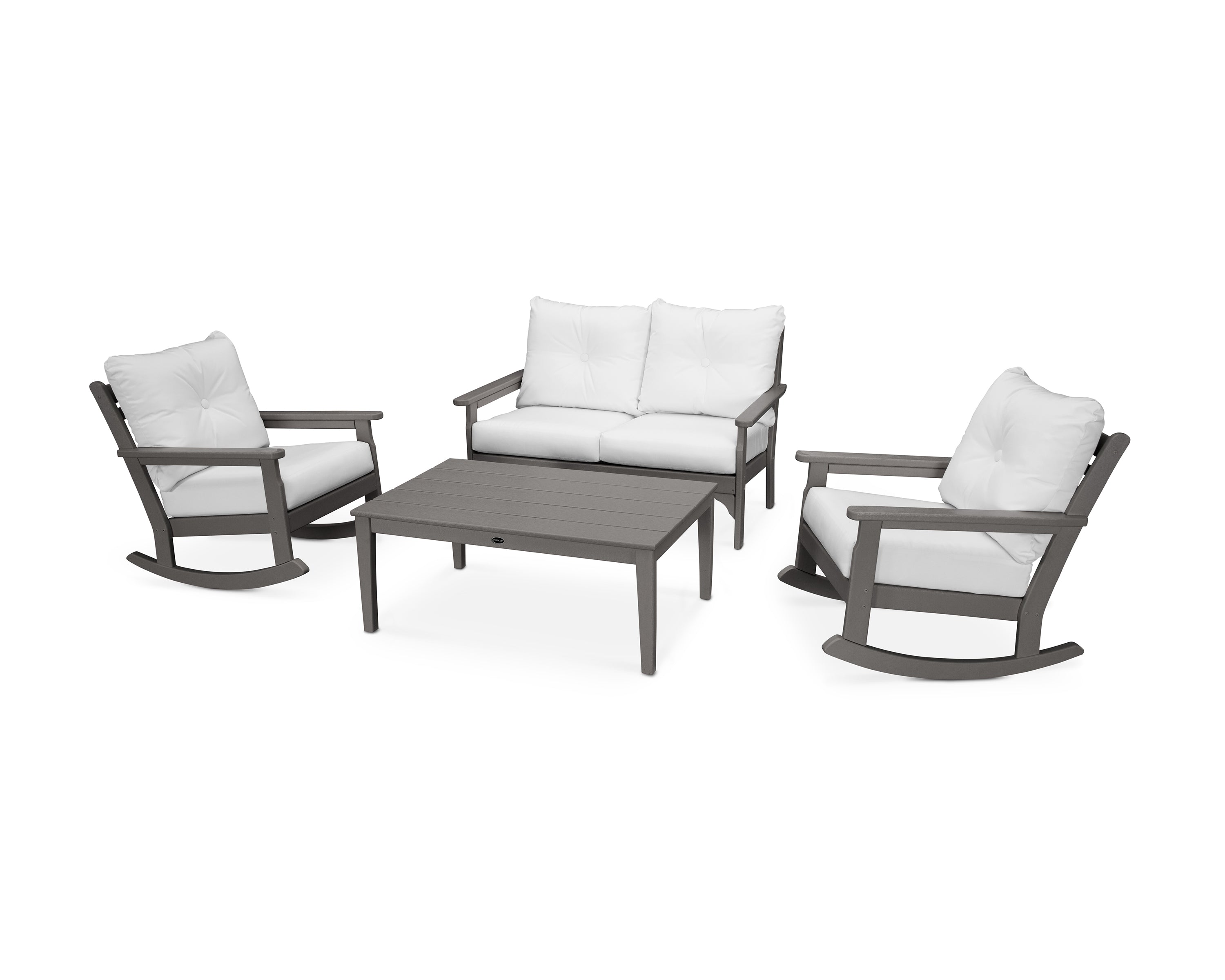 POLYWOOD® Vineyard 4-Piece Deep Seating Rocking Chair Set in Slate Grey / Natural