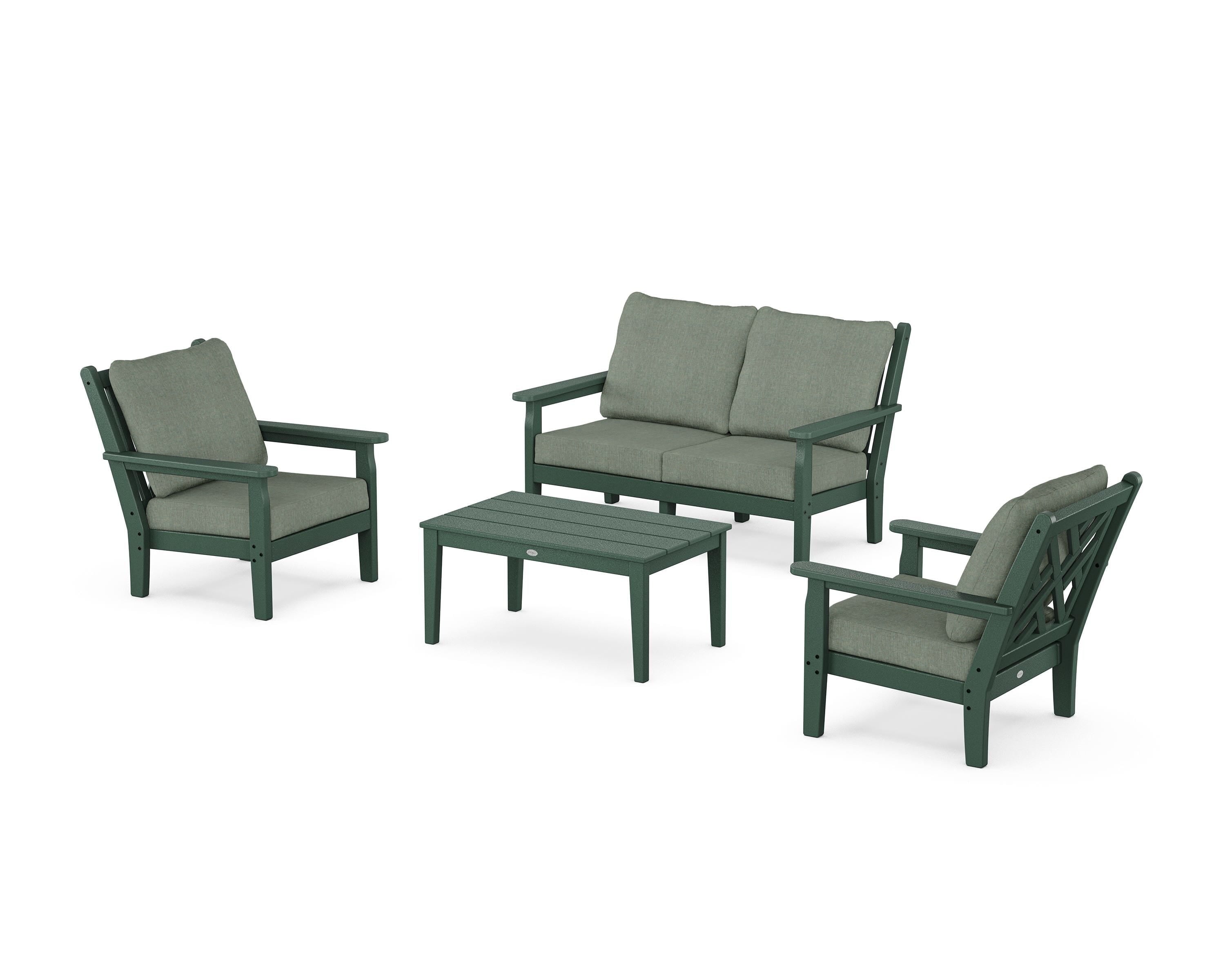POLYWOOD® Chippendale 4-Piece Deep Seating Set with Loveseat in Green / Cast Sage