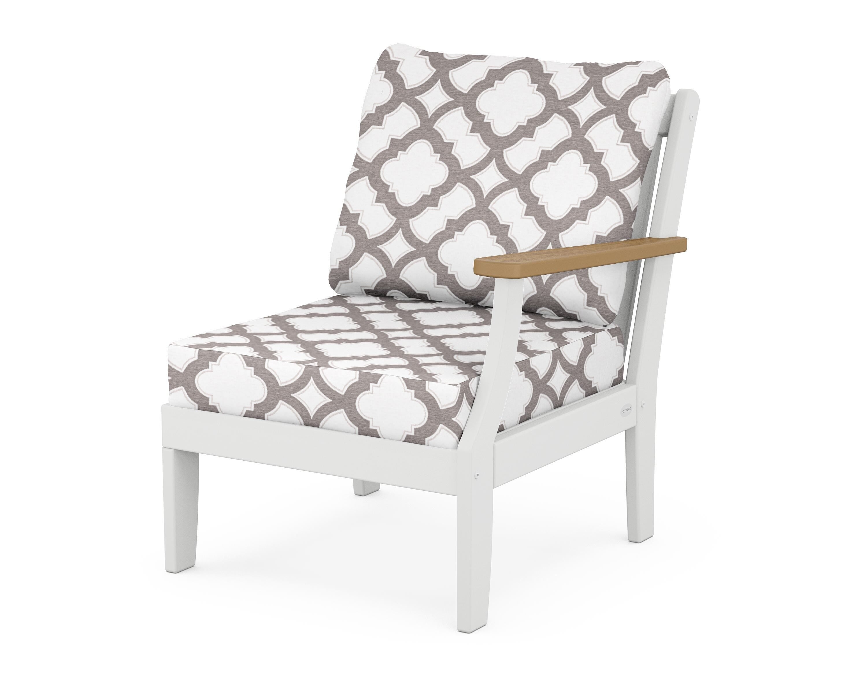 POLYWOOD® Braxton Modular Right Arm Chair in White / Natural / Trellis Grey Mist