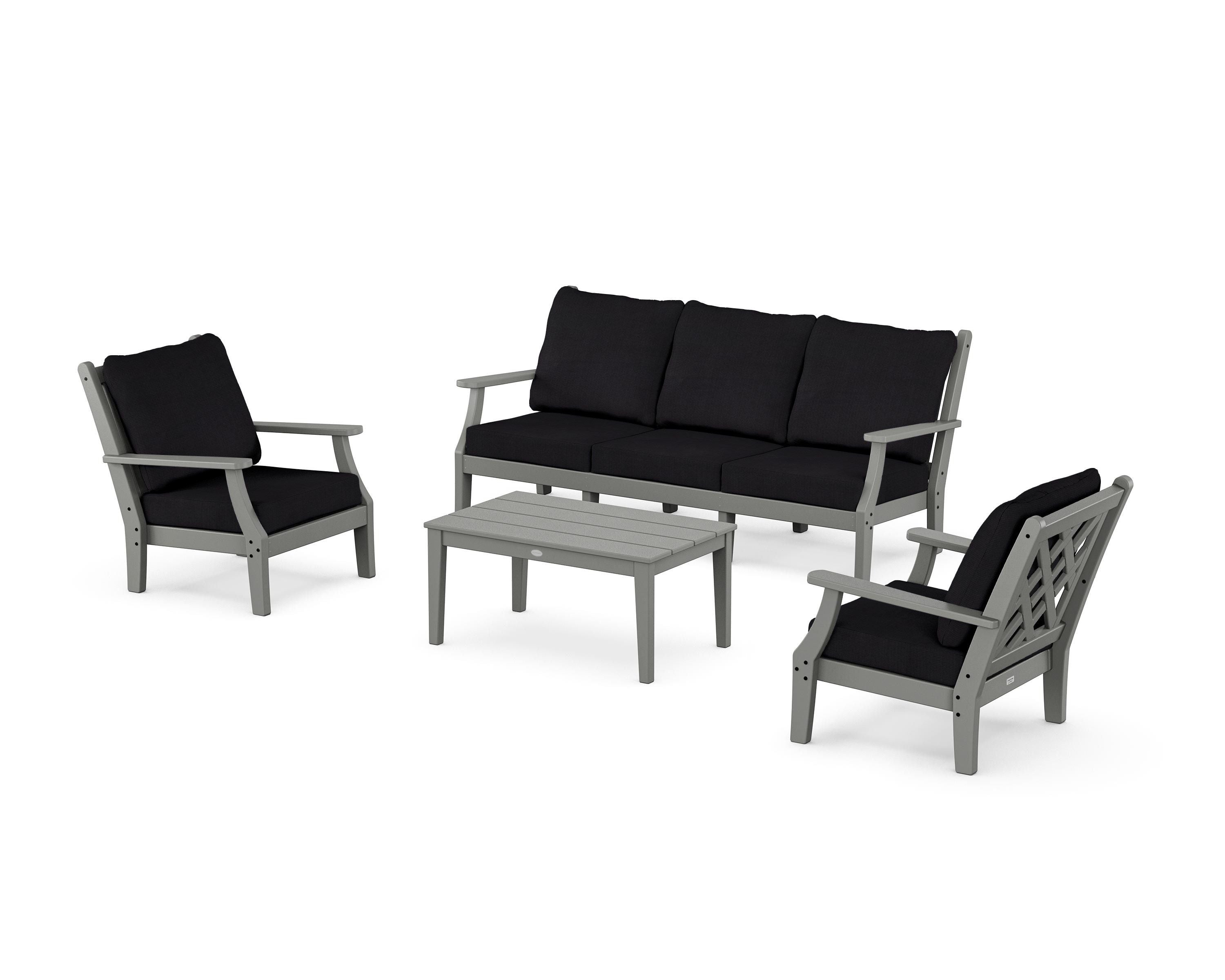 Country Living Wovendale 4-Piece Deep Seating Set with Sofa in Slate Grey / Midnight Linen