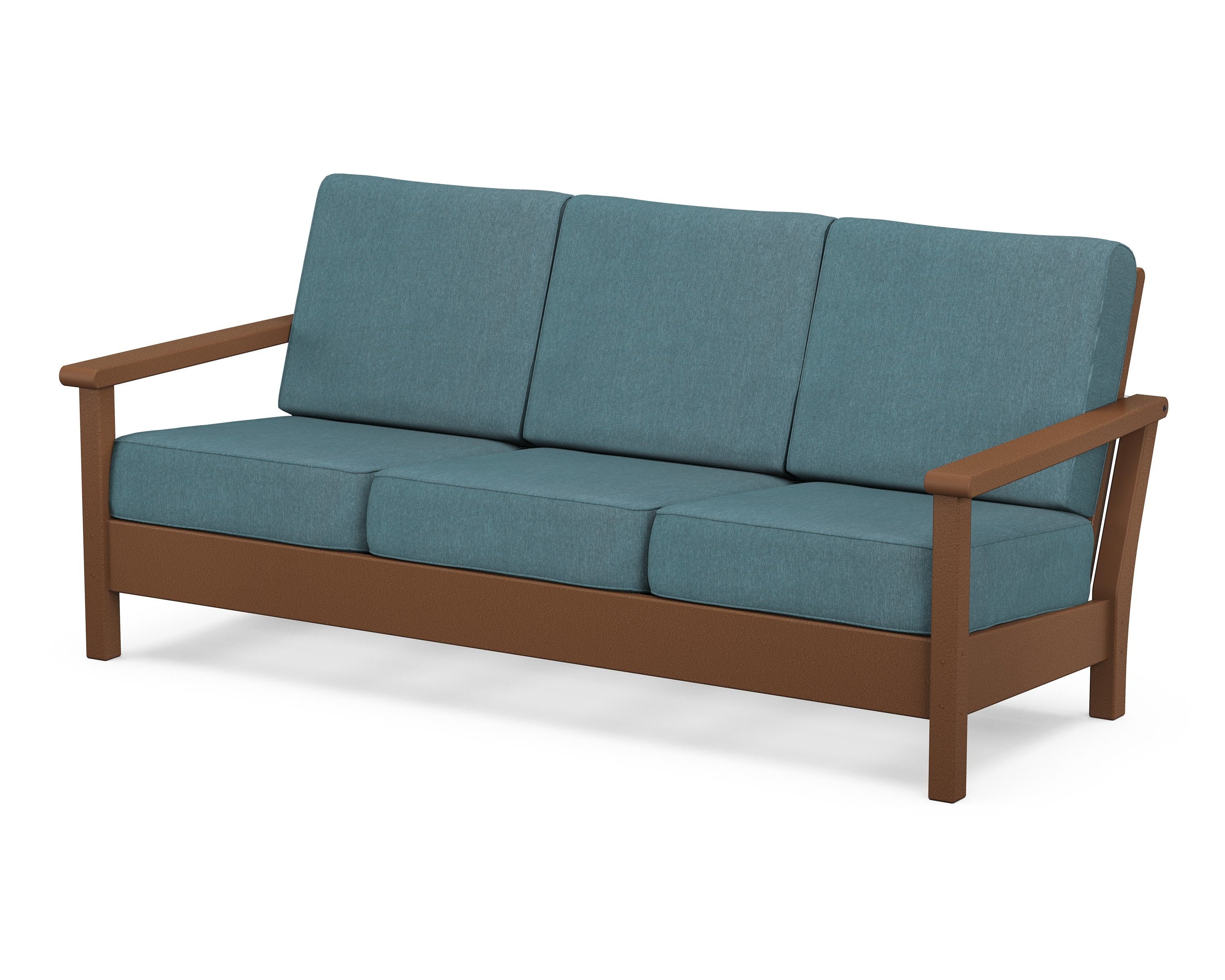 POLYWOOD® Harbour Deep Seating Sofa in Teak / Ocean Teal