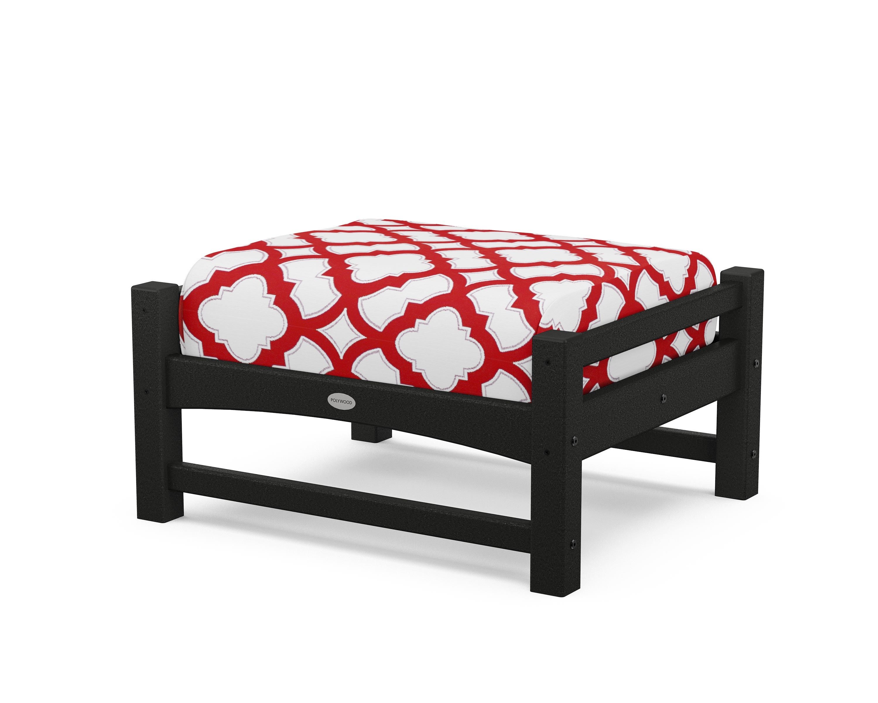 POLYWOOD® Club Ottoman in Black / Trellis Crimson