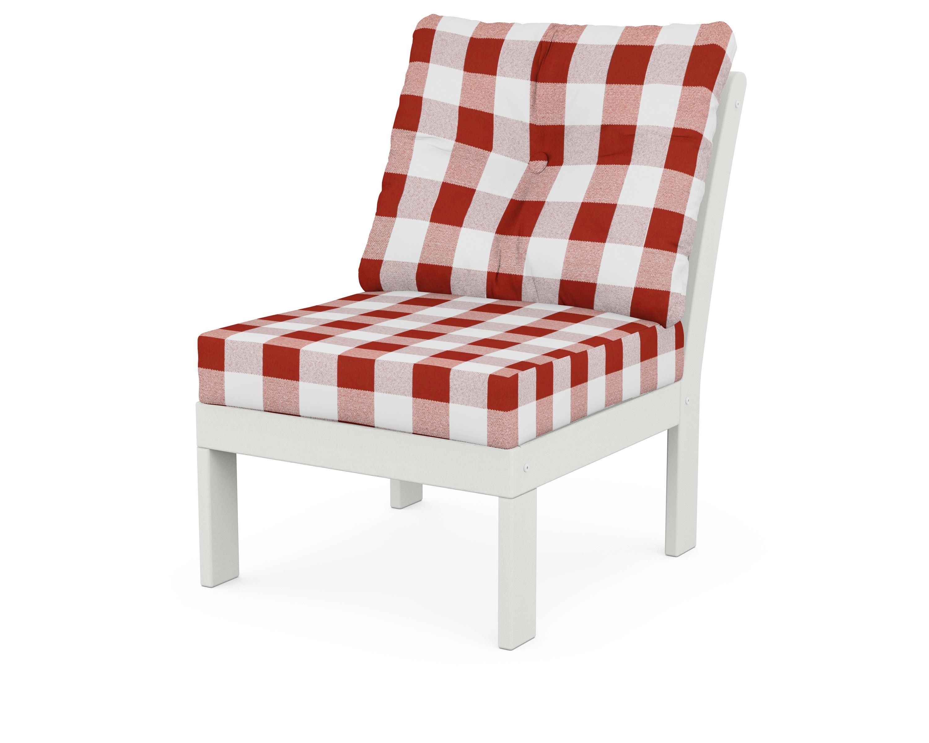 POLYWOOD® Vineyard Modular Armless Chair in Vintage White / Buffalo Plaid Crimson