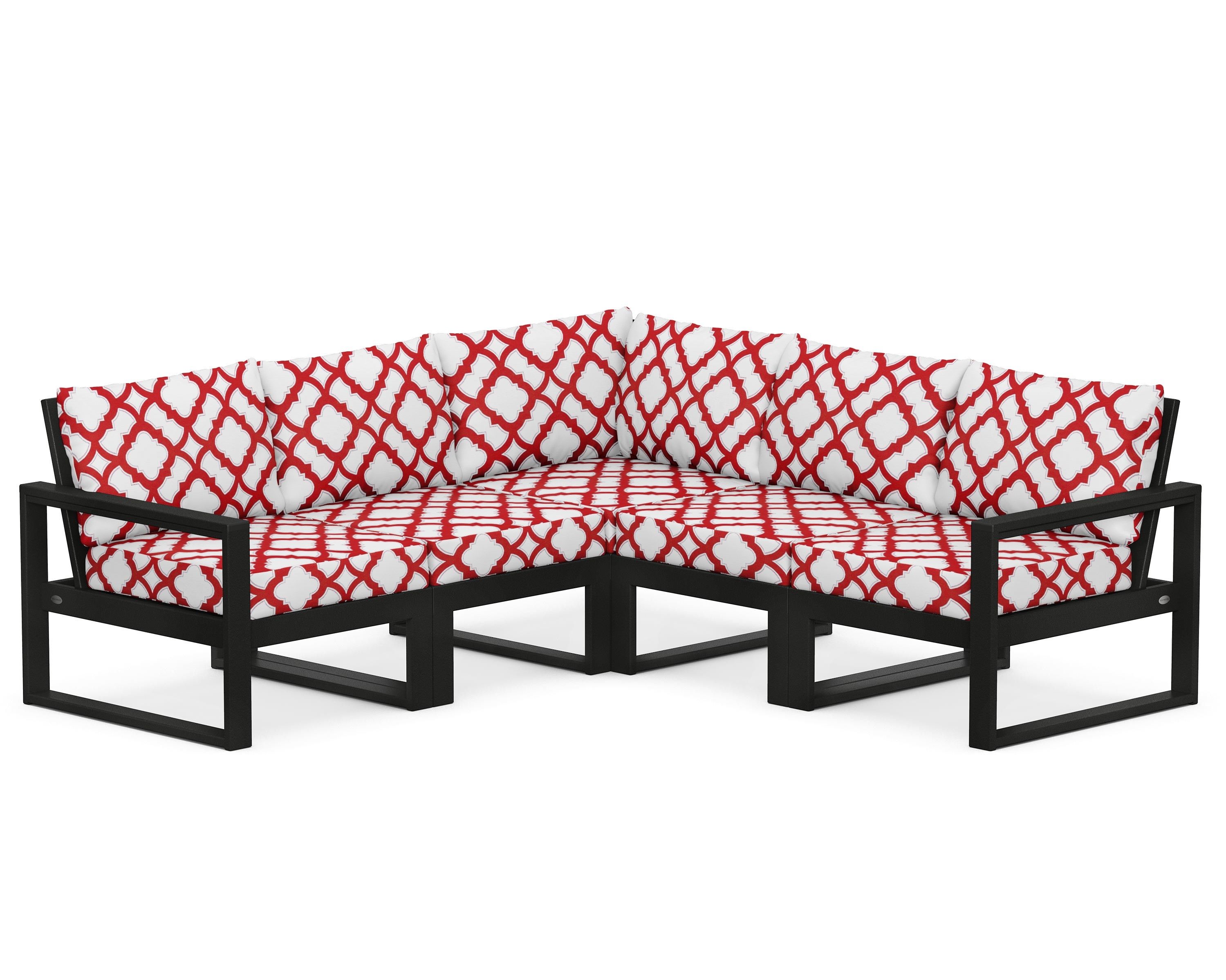 POLYWOOD® EDGE 5-Piece Modular Deep Seating Set in Black / Trellis Crimson