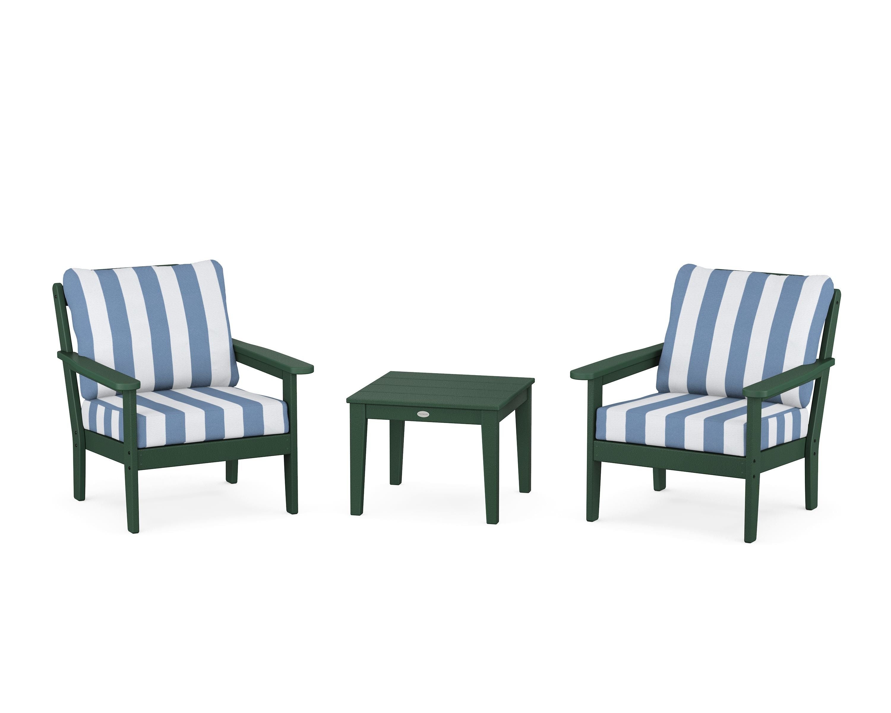 Country Living Cottage 3-Piece Deep Seating Set in Green / Cabana Stripe Sky Blue