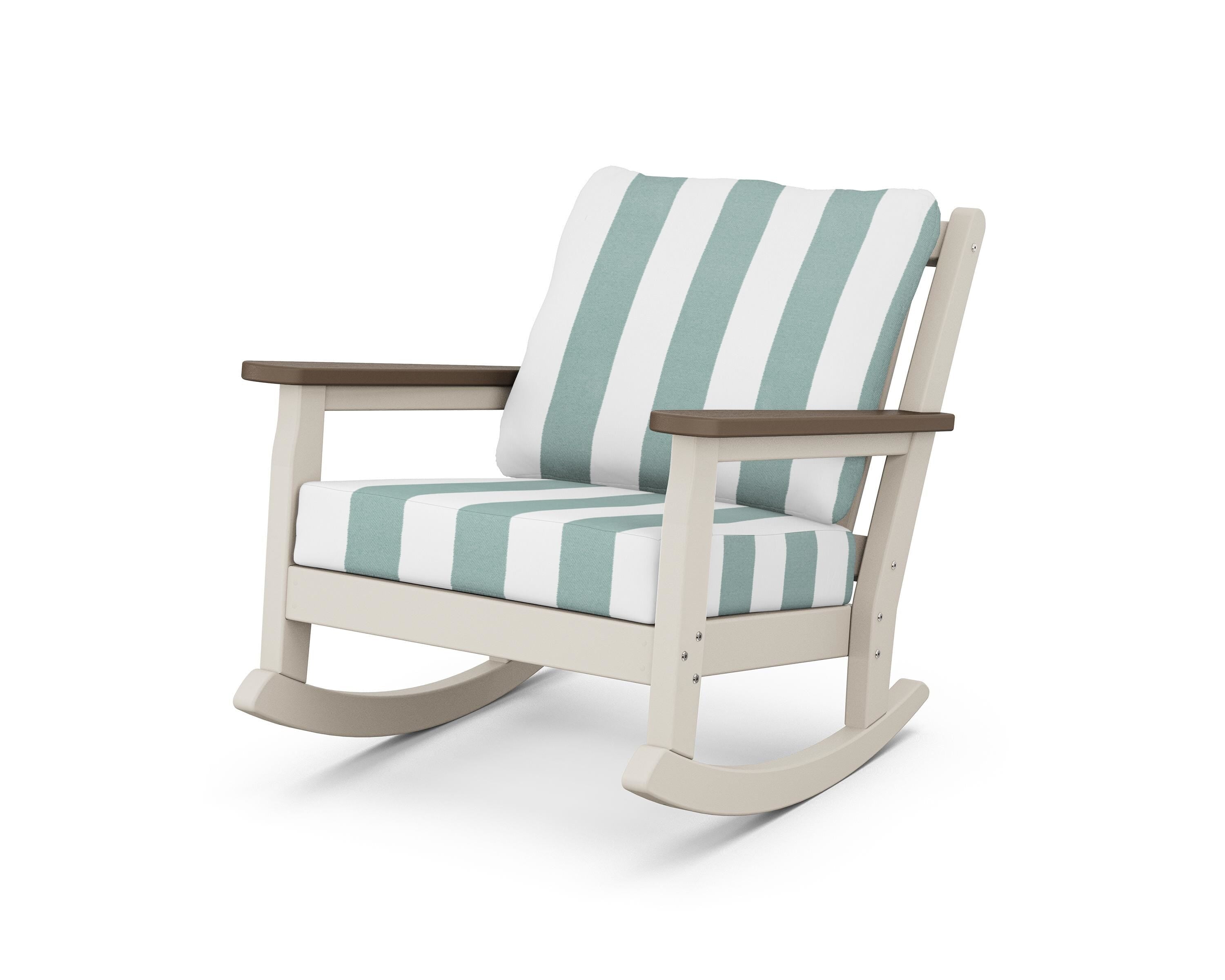 POLYWOOD® Chippendale Deep Seating Rocking Chair in Sand / Kona / Cabana Stripe Glacier Spa