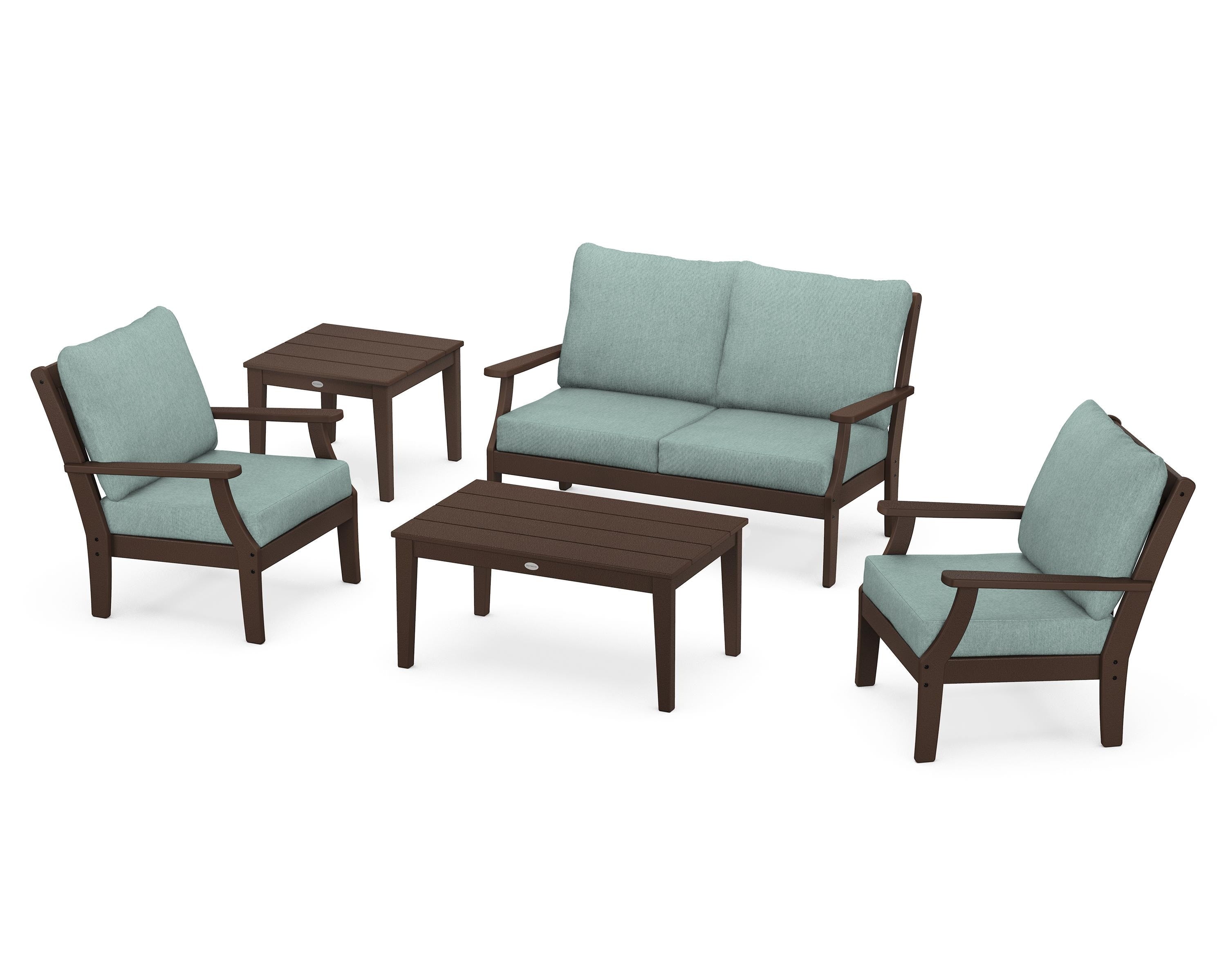 POLYWOOD® Braxton 5-Piece Deep Seating Set in Mahogany / Glacier Spa