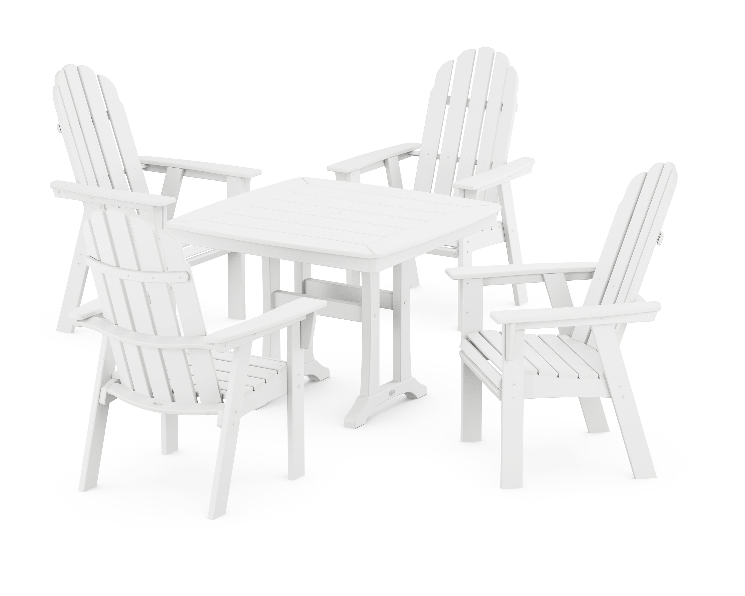 POLYWOOD® Vineyard Adirondack 5-Piece Dining Set with Trestle Legs in White