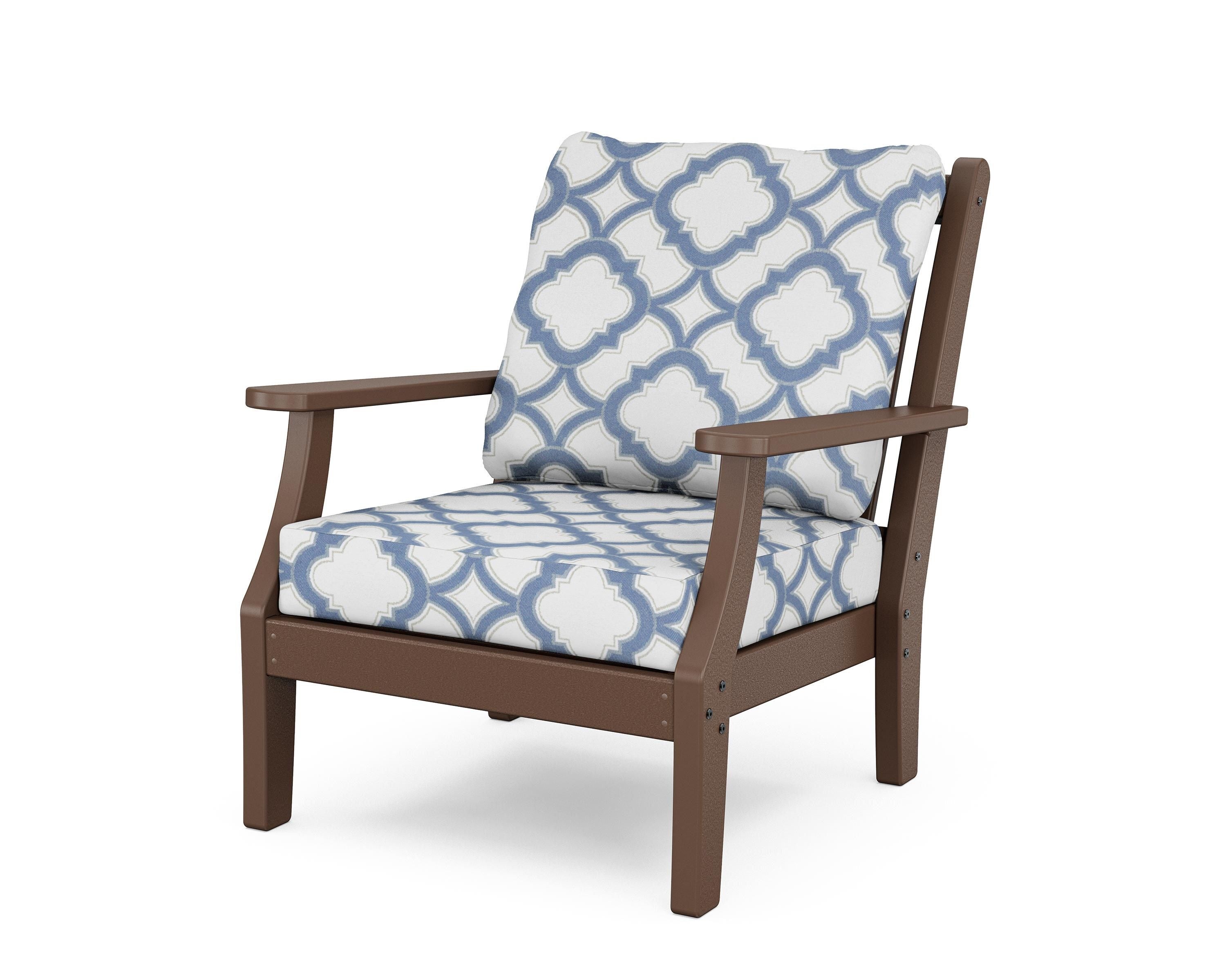 Country Living Wovendale Deep Seating Chair in Mahogany / Trellis Sky Blue