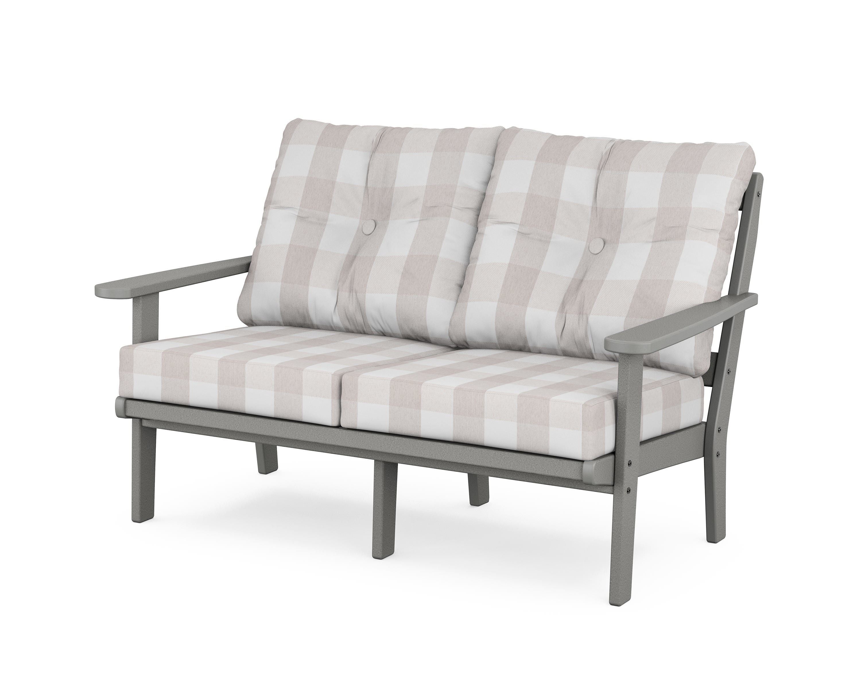 POLYWOOD® Mission Deep Seating Loveseat in Slate Grey / Buffalo Plaid Dune Burlap