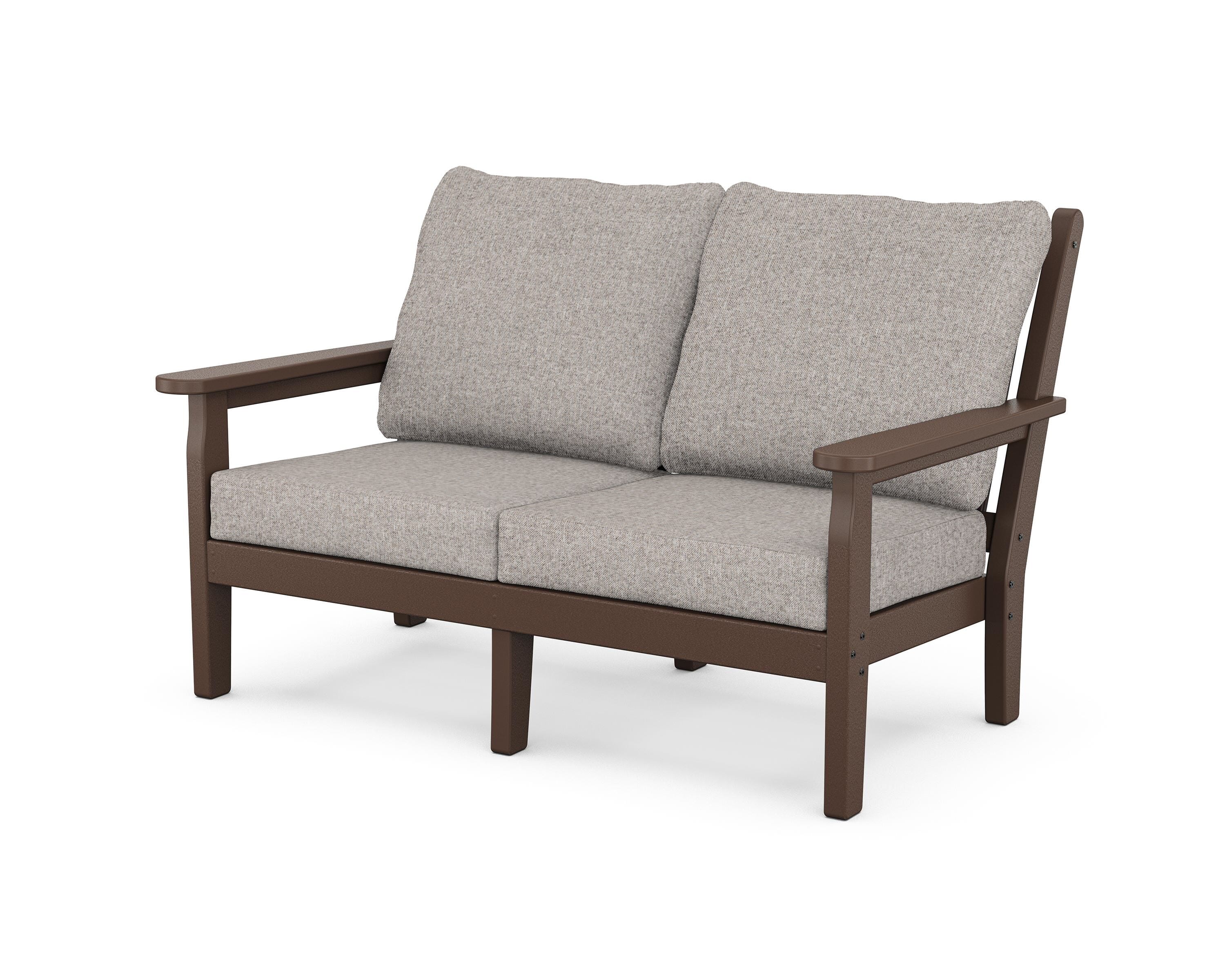 POLYWOOD® Chippendale Deep Seating Loveseat in Mahogany / Weathered Tweed