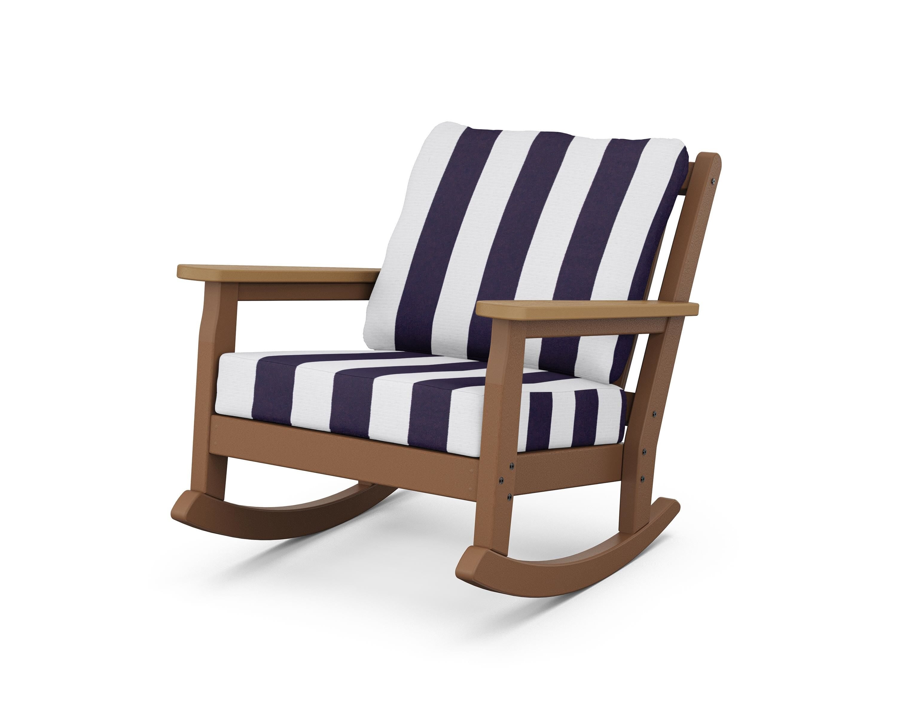 POLYWOOD® Chippendale Deep Seating Rocking Chair in Teak / Natural / Cabana Stripe Navy