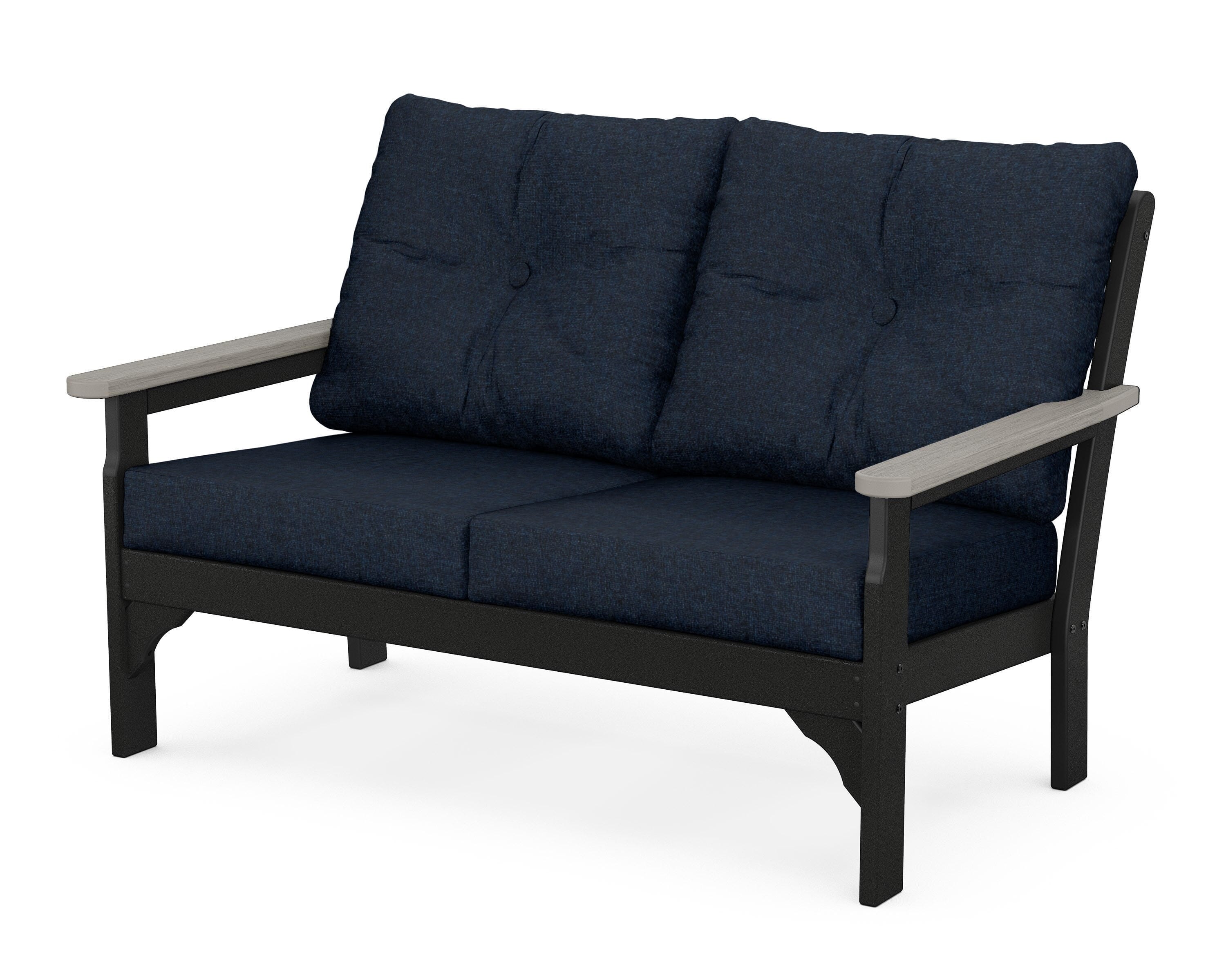 POLYWOOD® Vineyard Deep Seating Loveseat in Black / Driftwood / Marine Indigo