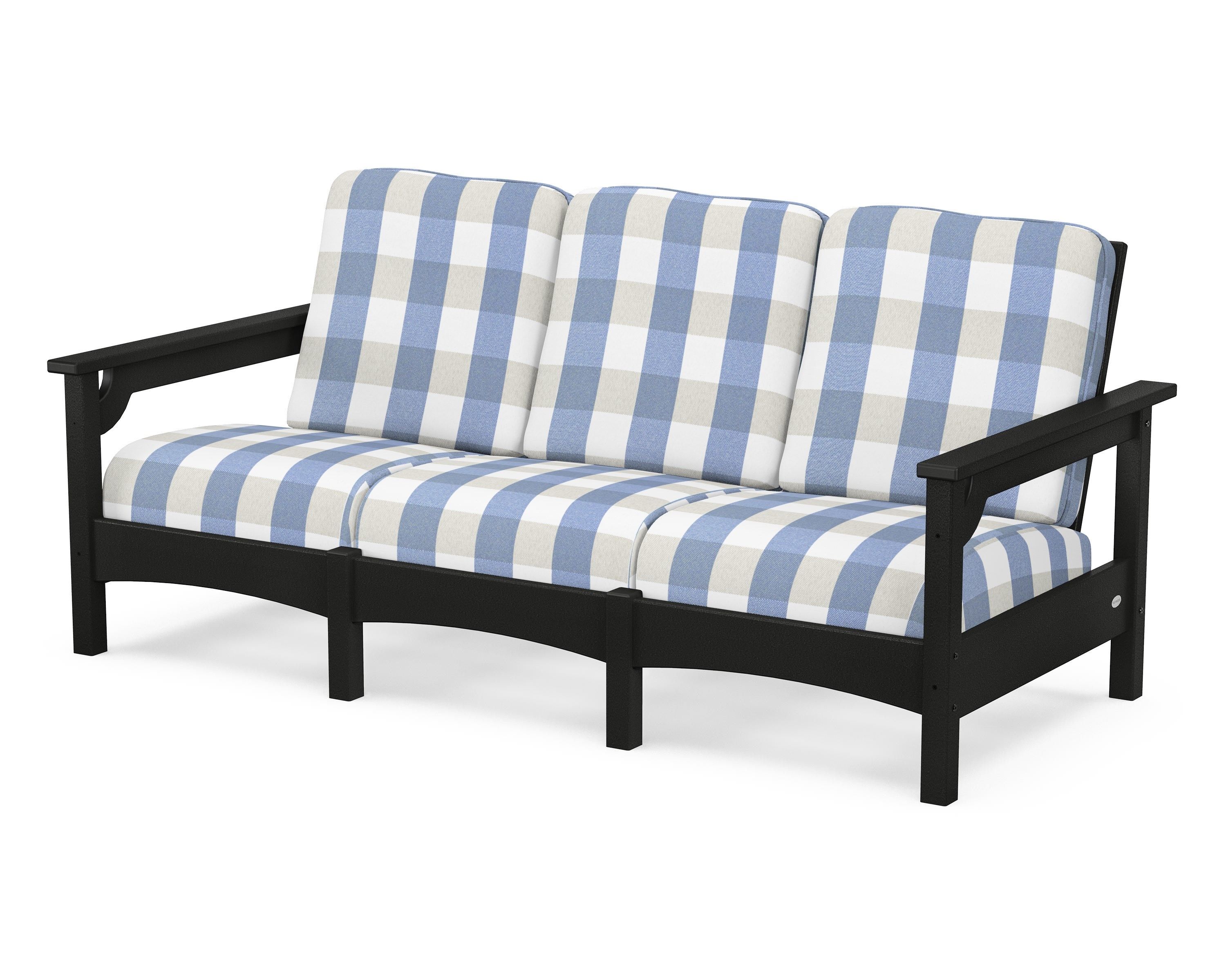 POLYWOOD® Club Sofa in Black / Buffalo Plaid Sky Blue