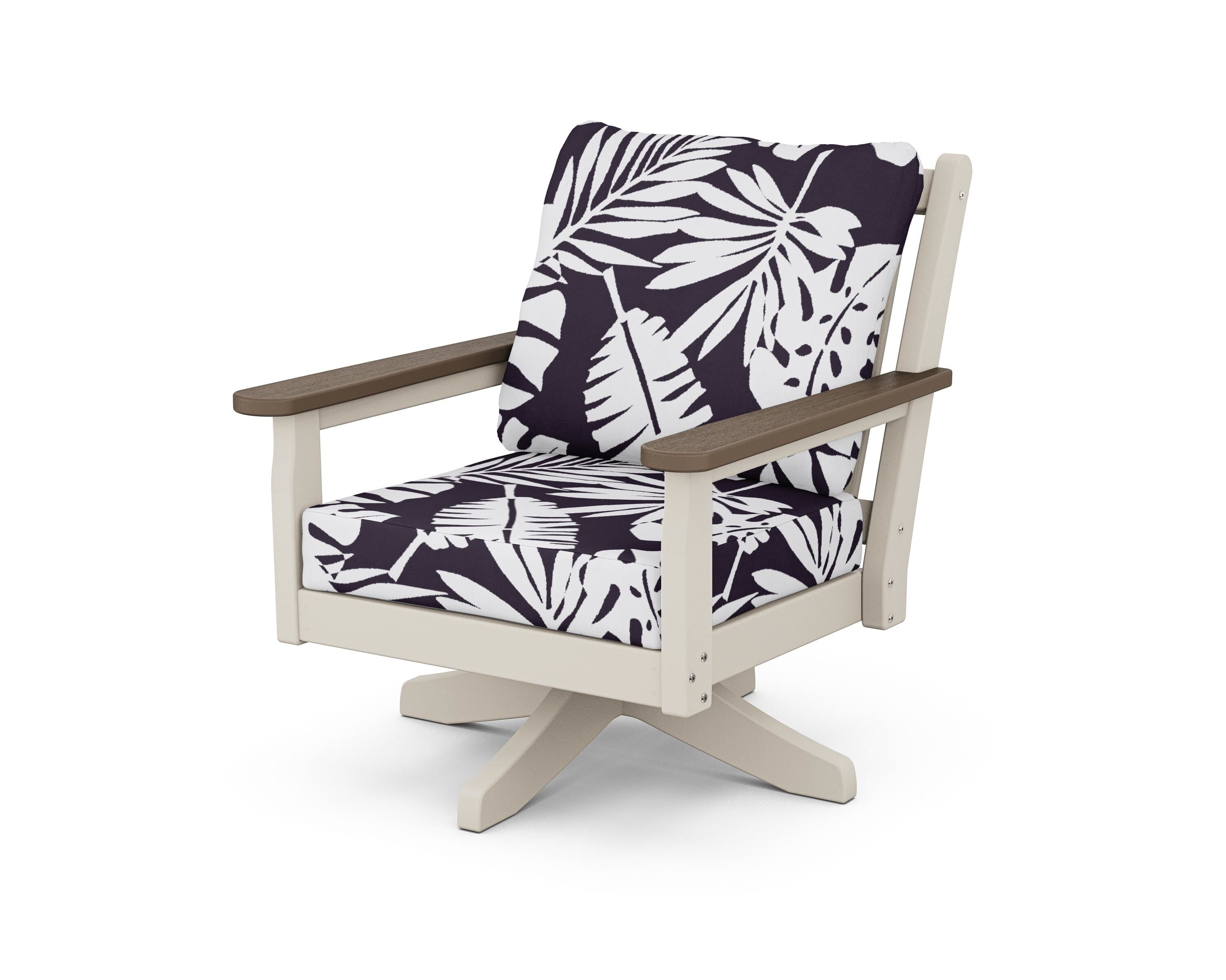 POLYWOOD® Chippendale Deep Seating Swivel Chair in Sand / Kona / Leaf Navy