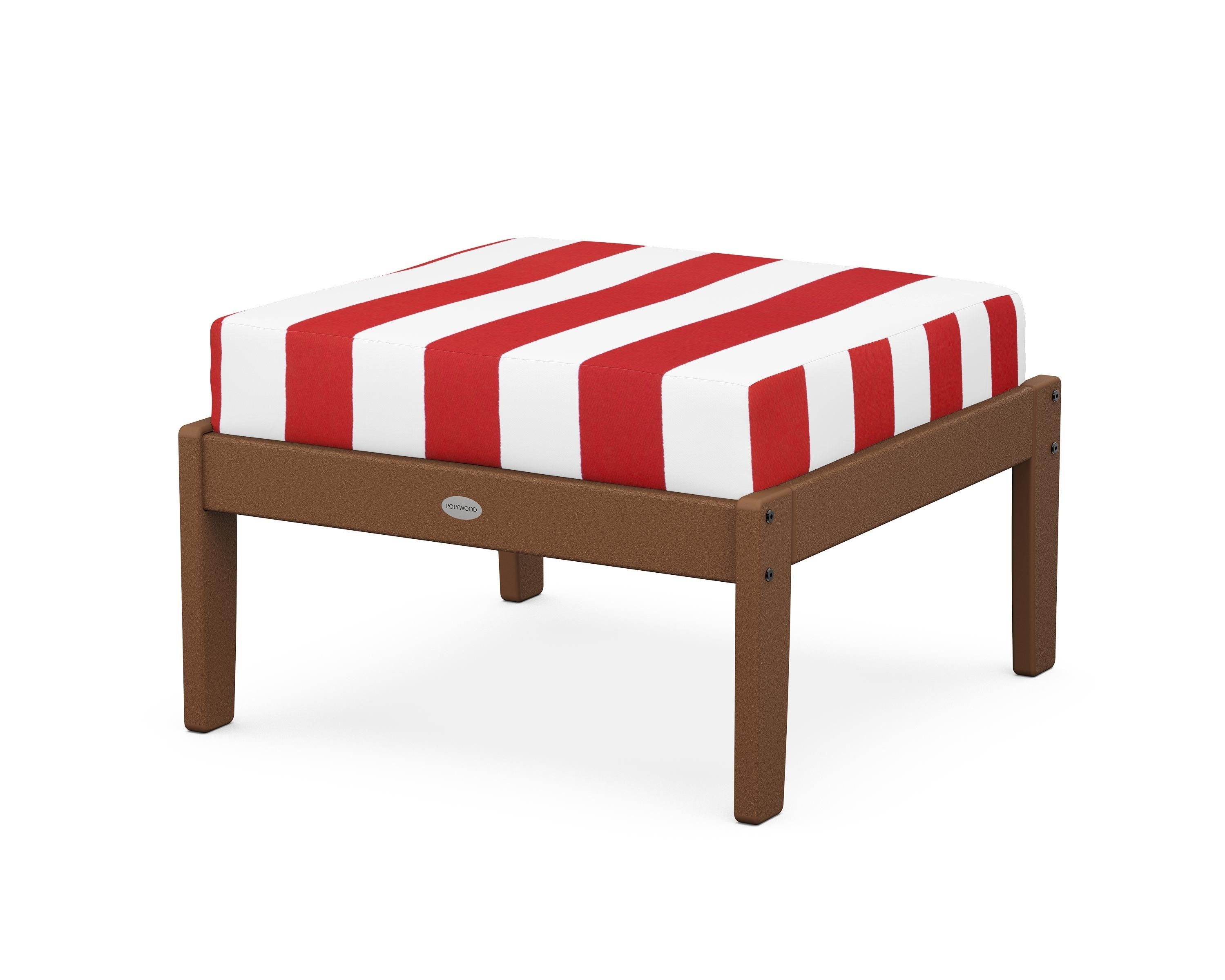 POLYWOOD® Braxton Deep Seating Ottoman in Teak / Cabana Stripe Crimson
