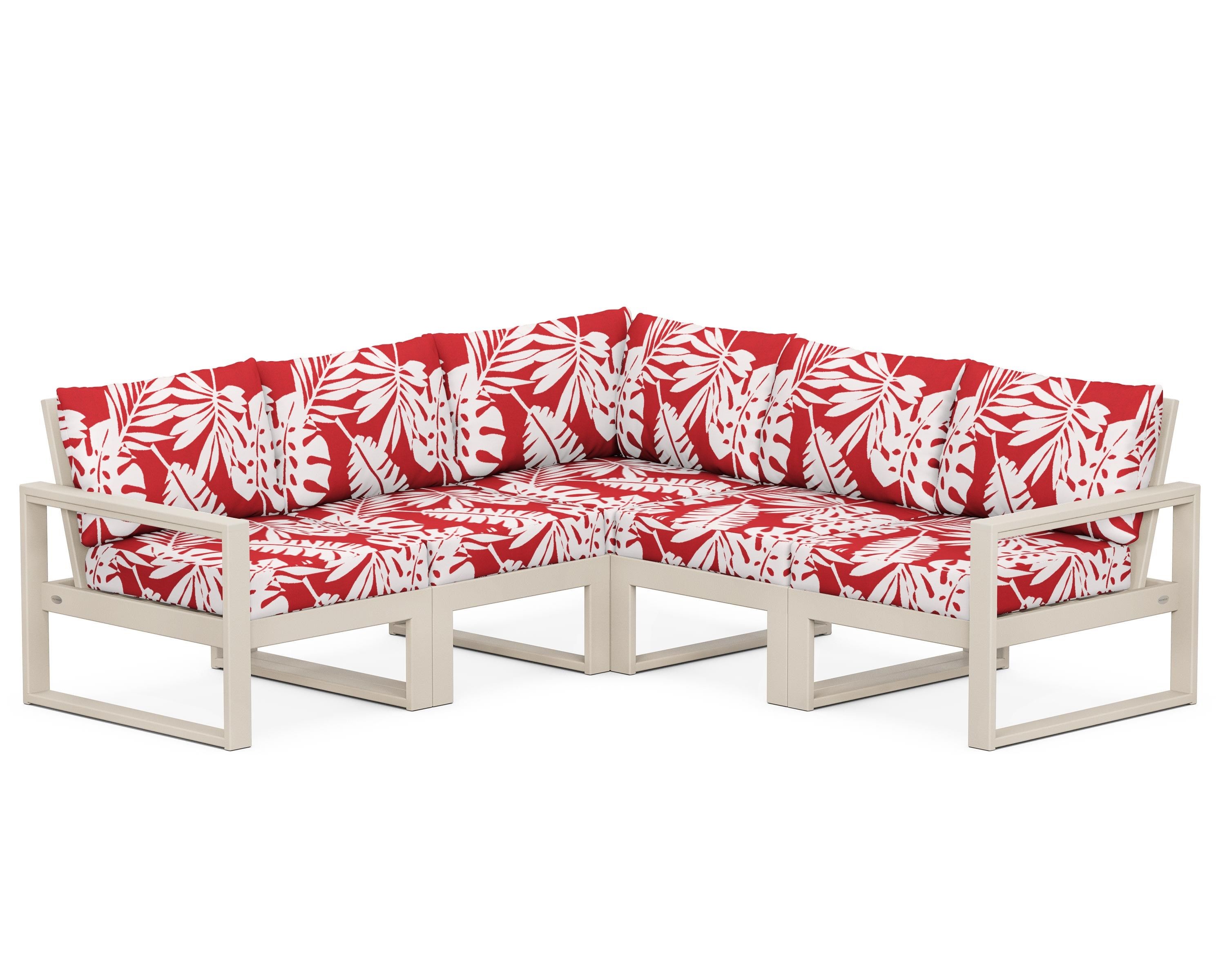 POLYWOOD® EDGE 5-Piece Modular Deep Seating Set in Sand / Leaf Crimson