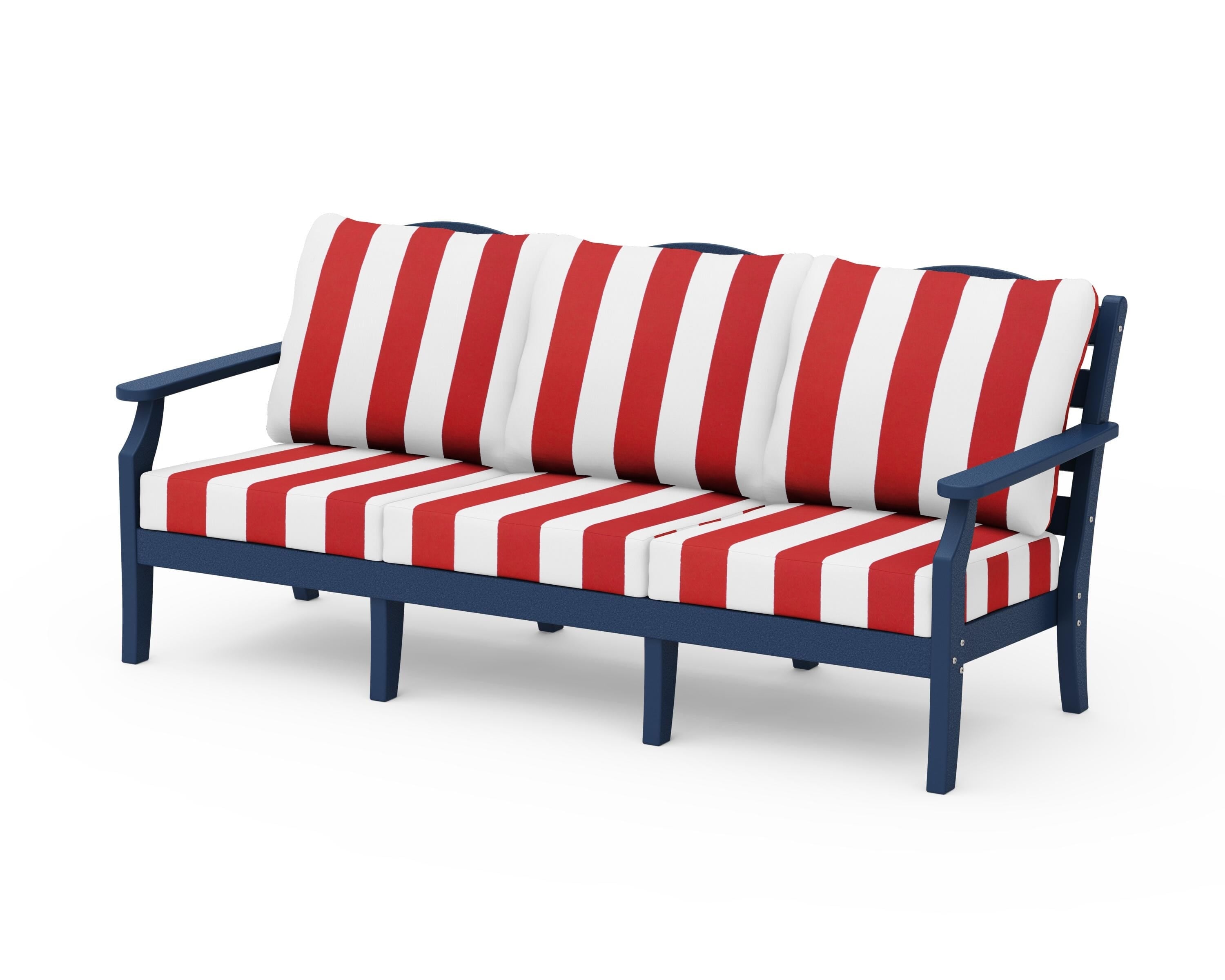 Draper James™ by POLYWOOD® Savannah Deep Seating Sofa in Navy / Cabana Stripe Crimson