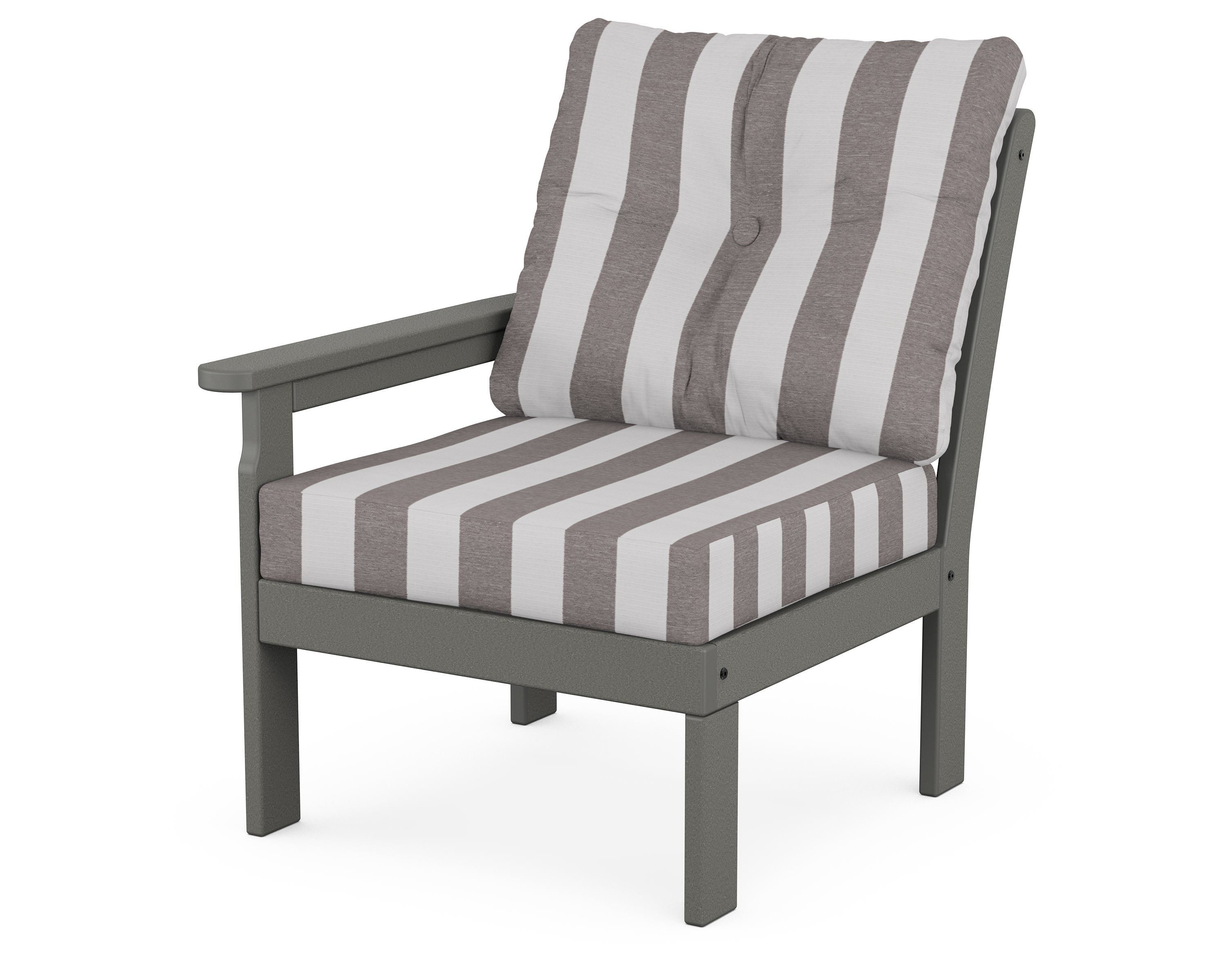 POLYWOOD® Vineyard Modular Left Arm Chair in Slate Grey / Cabana Stripe Grey Mist